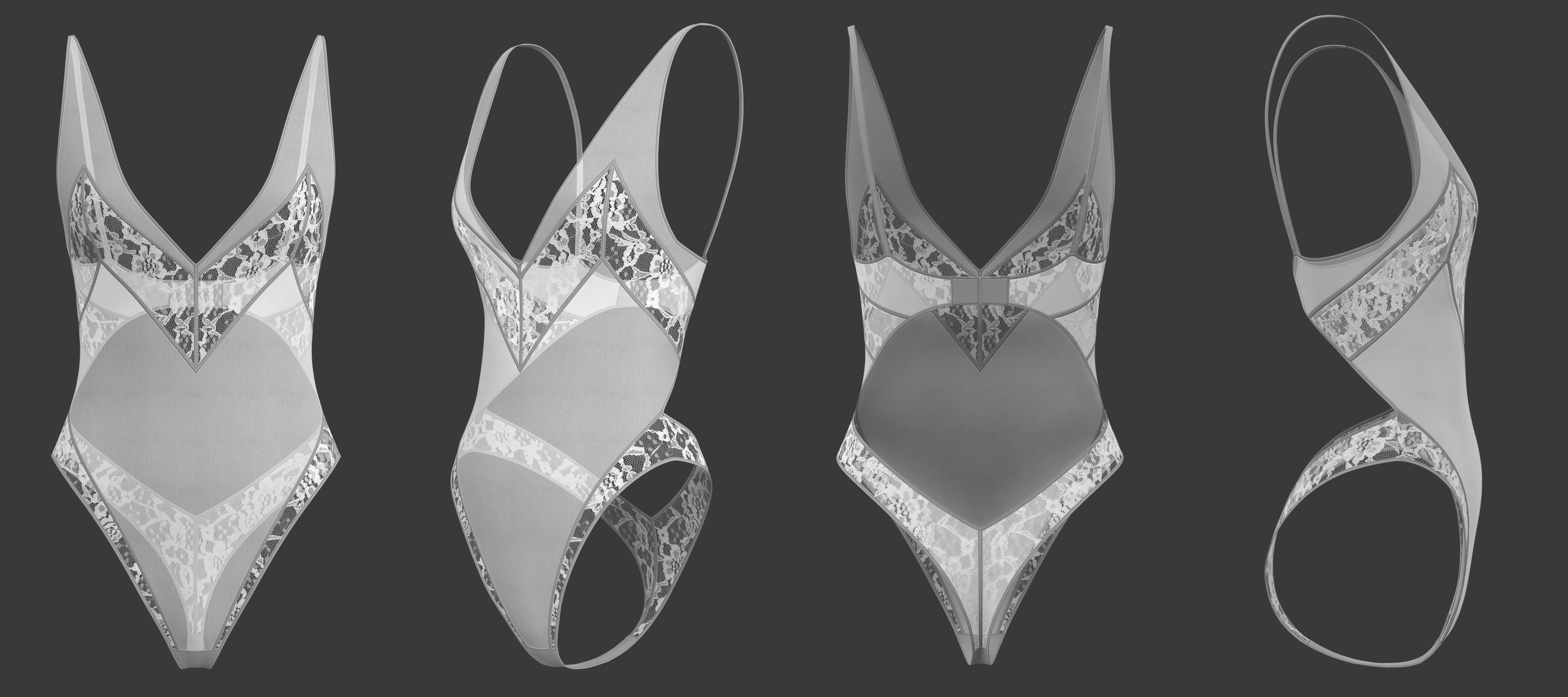 Open Back Lace Bodysuit 3D model_7