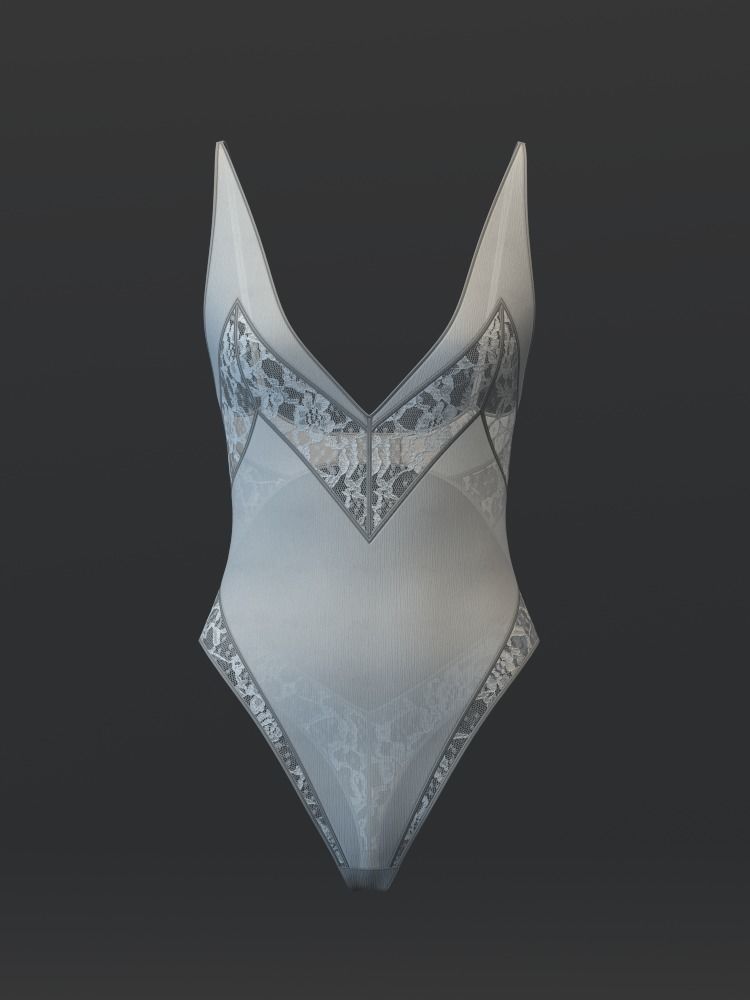 Open Back Lace Bodysuit 3D model_5