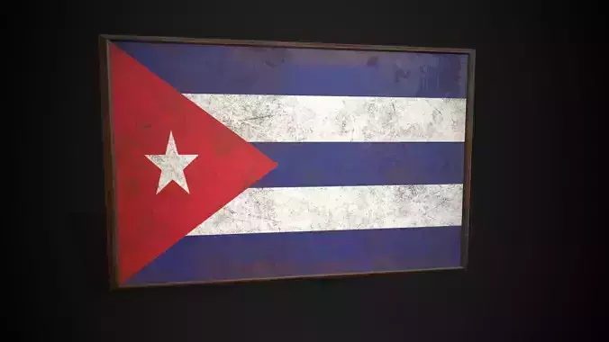 Old Picture Frame With Cuba Flag - Game Ready PBR