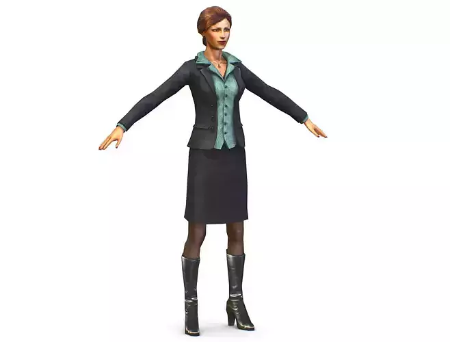 woman in a strict gray suit and blouse