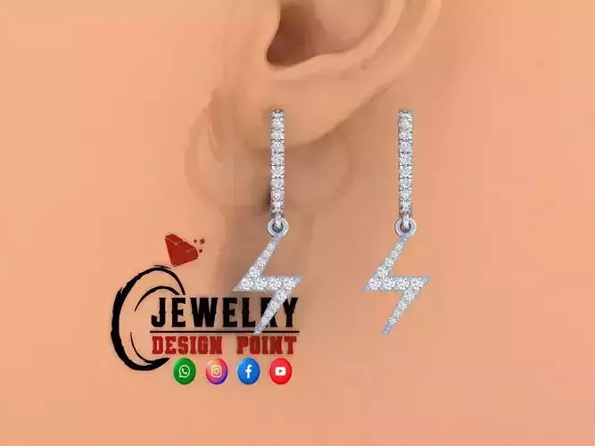 Custom Diamond Hoops Earring - Lightning Bolt Earrings - Unisex 3D print model