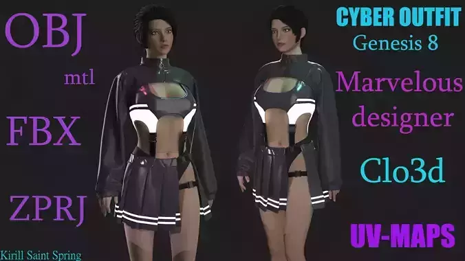 CYBER OUTFIT FEMALE  Marvelous designer Clo3d OBJ mtl FBX ZPRJ