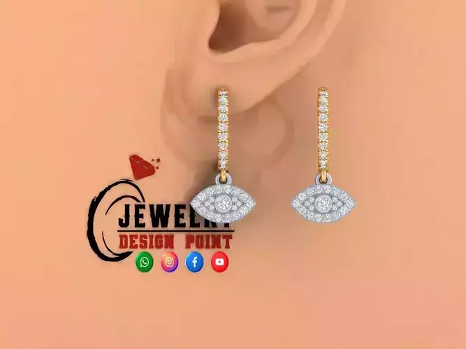 Custom Diamond Hoops Earring - Devil Eye Evil Eye Earring Unisex 3D print model
