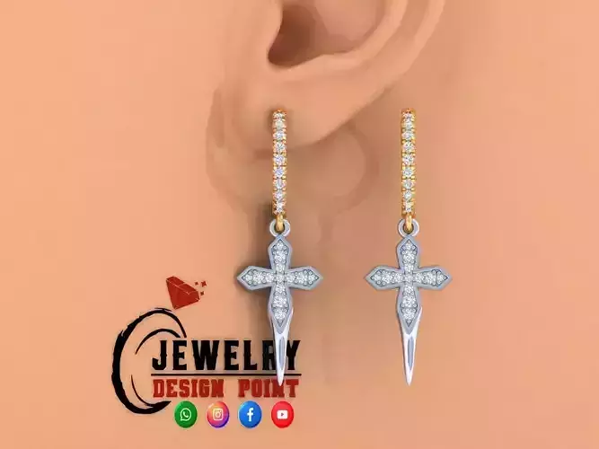 Custom Diamond Hoops Earring - Cross Earrings - Unisex 3D print model