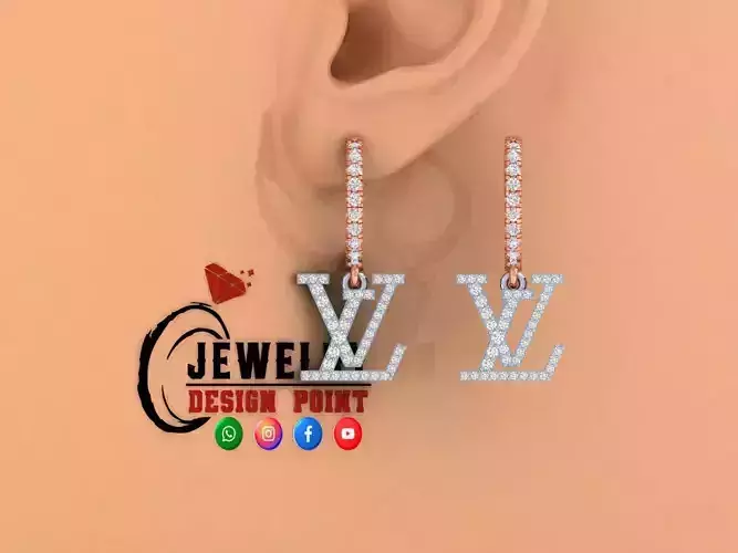 Custom Diamond Hoops Earring - Louis Vuitton Earrings - Unisex 3D print model