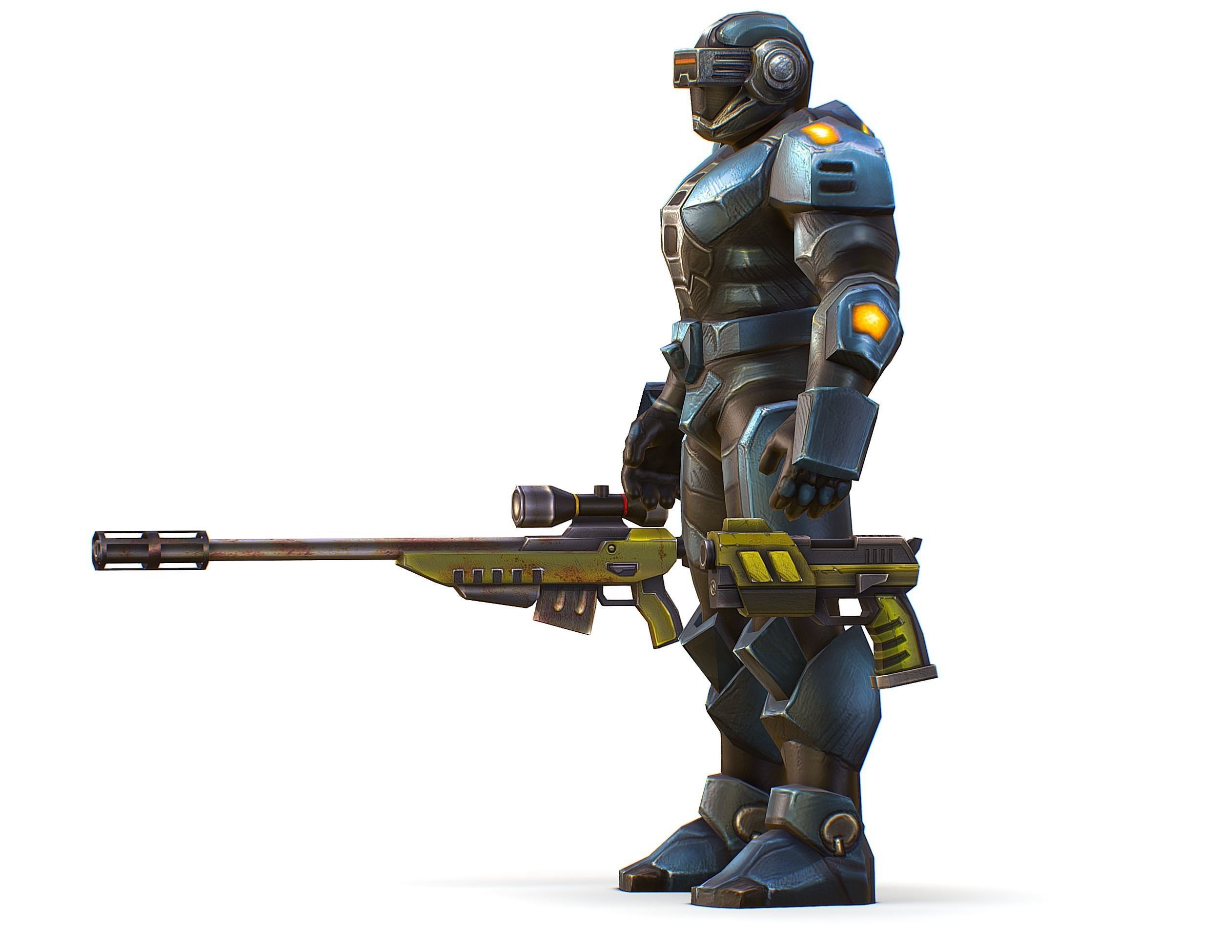 Sci-Fi Male Cyborg Drone Man Sniper Soldier Low-poly 3D model_22