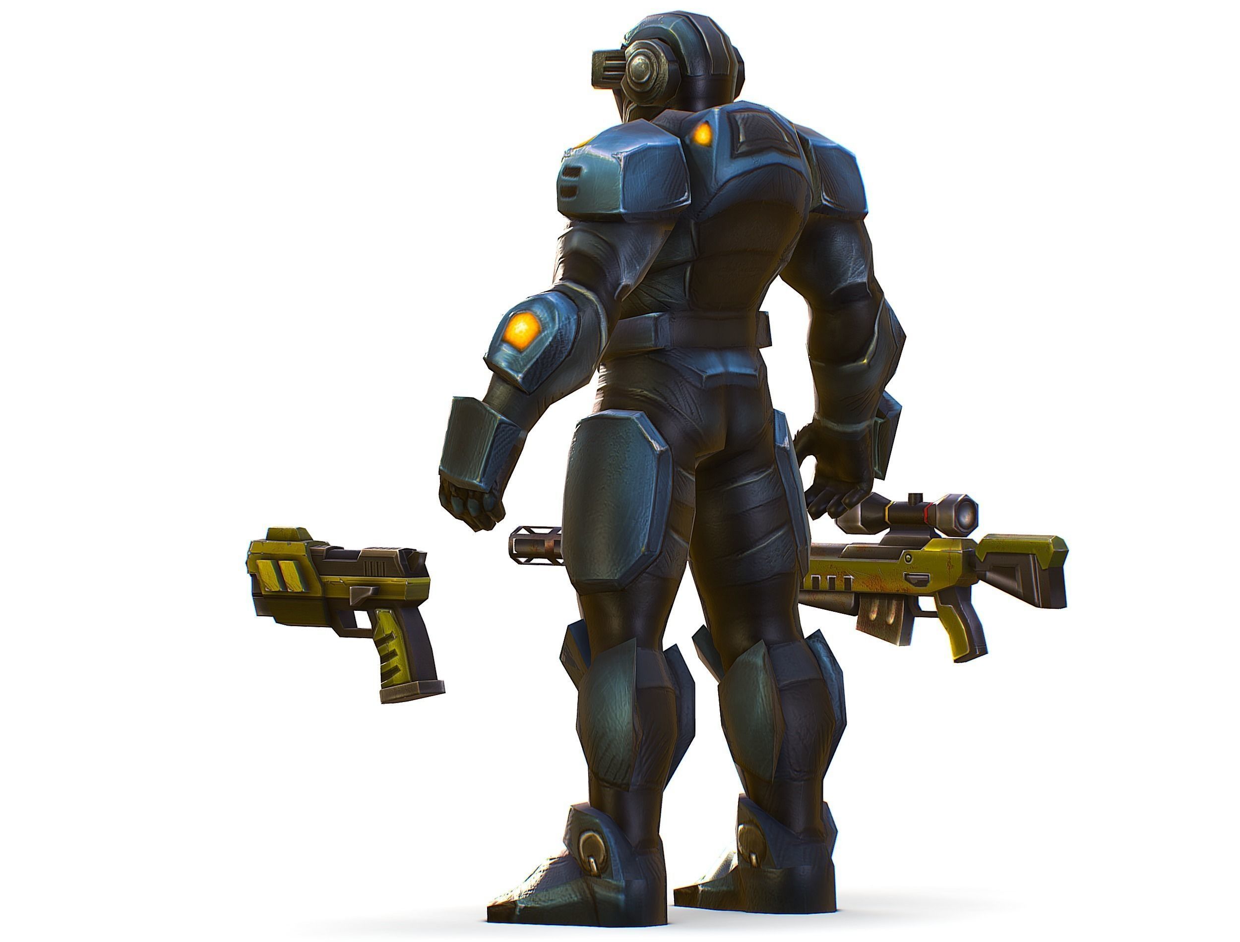 Sci-Fi Male Cyborg Drone Man Sniper Soldier Low-poly 3D model_16