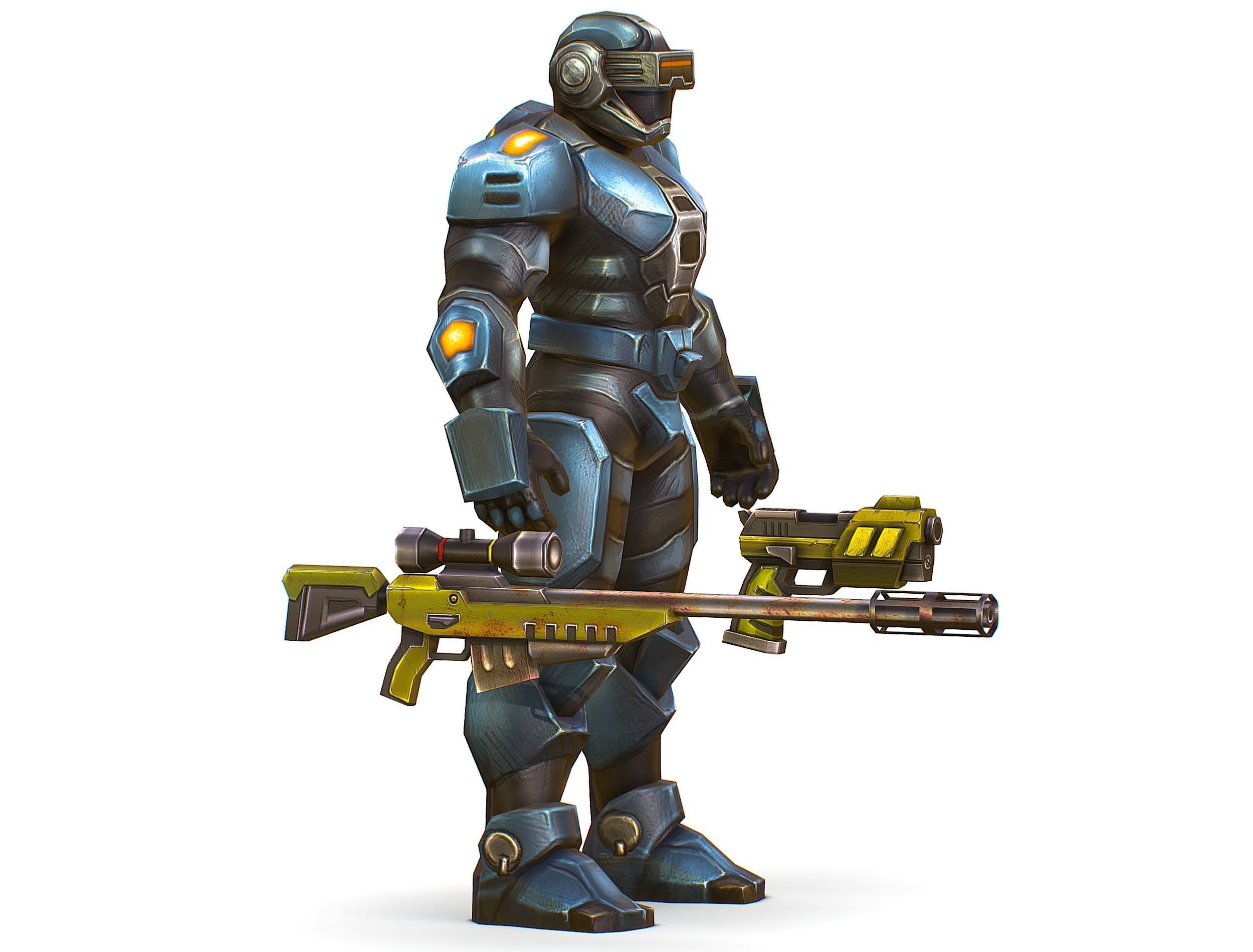 Sci-Fi Male Cyborg Drone Man Sniper Soldier Low-poly 3D model_3