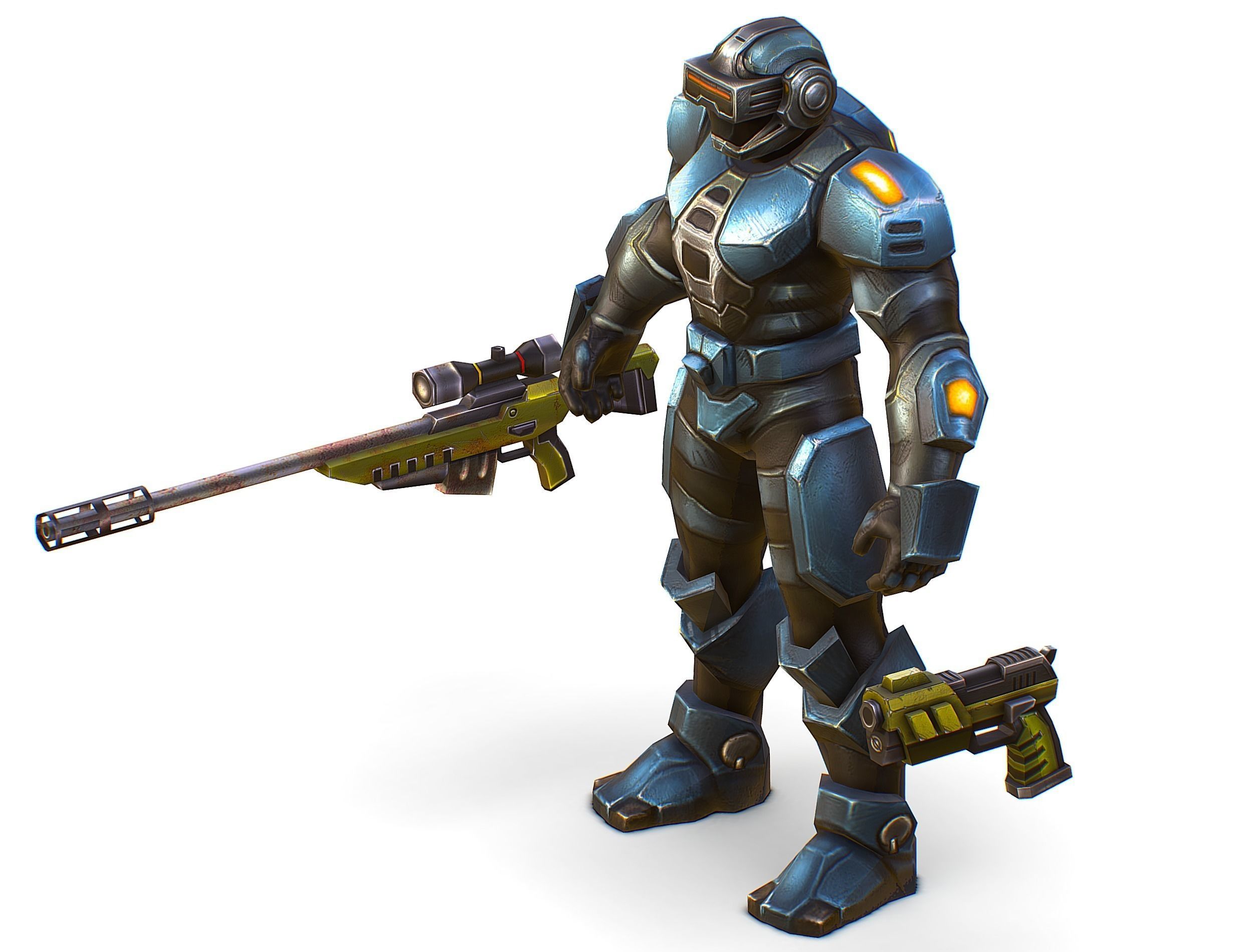 Sci-Fi Male Cyborg Drone Man Sniper Soldier Low-poly 3D model_40