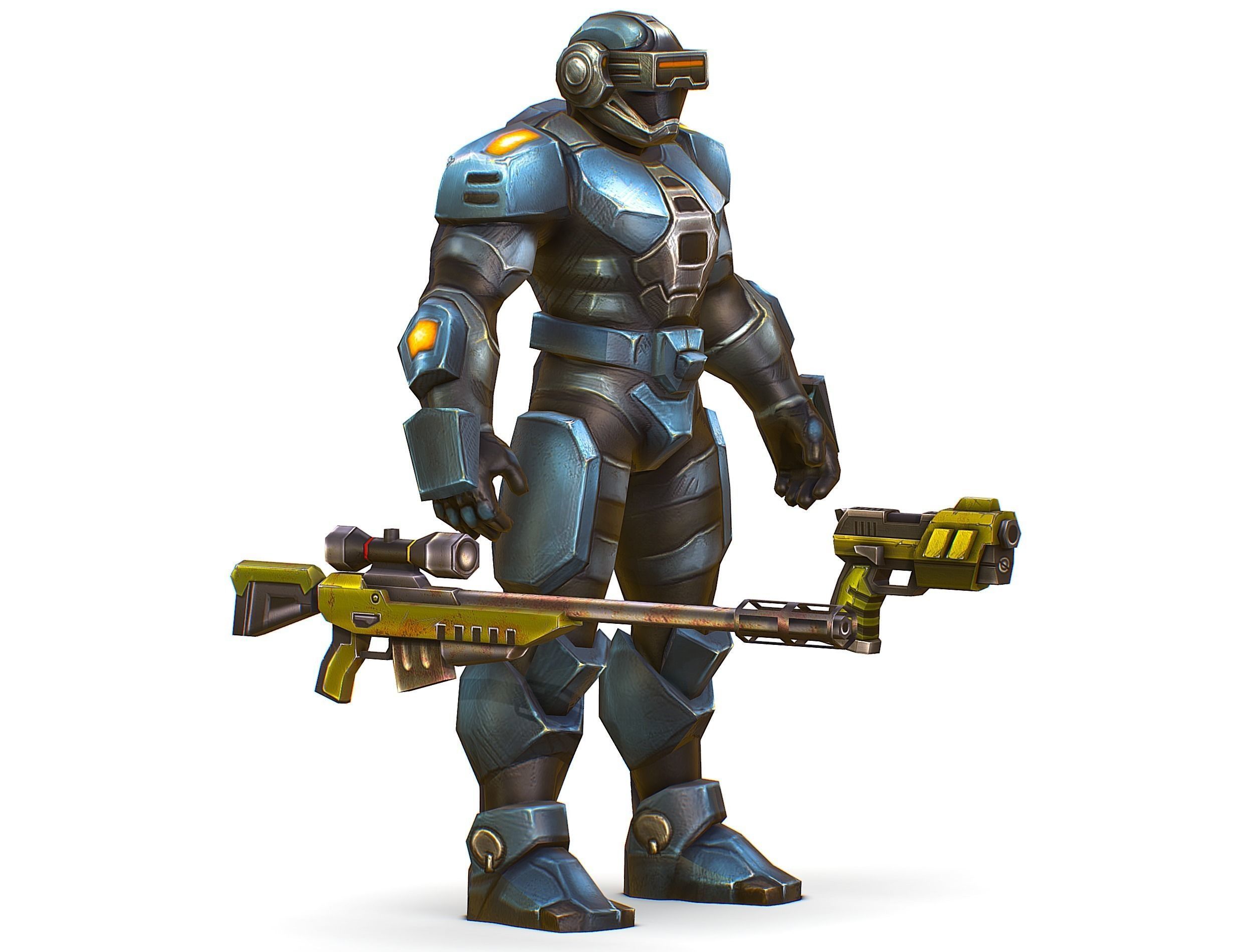 Sci-Fi Male Cyborg Drone Man Sniper Soldier Low-poly 3D model_2