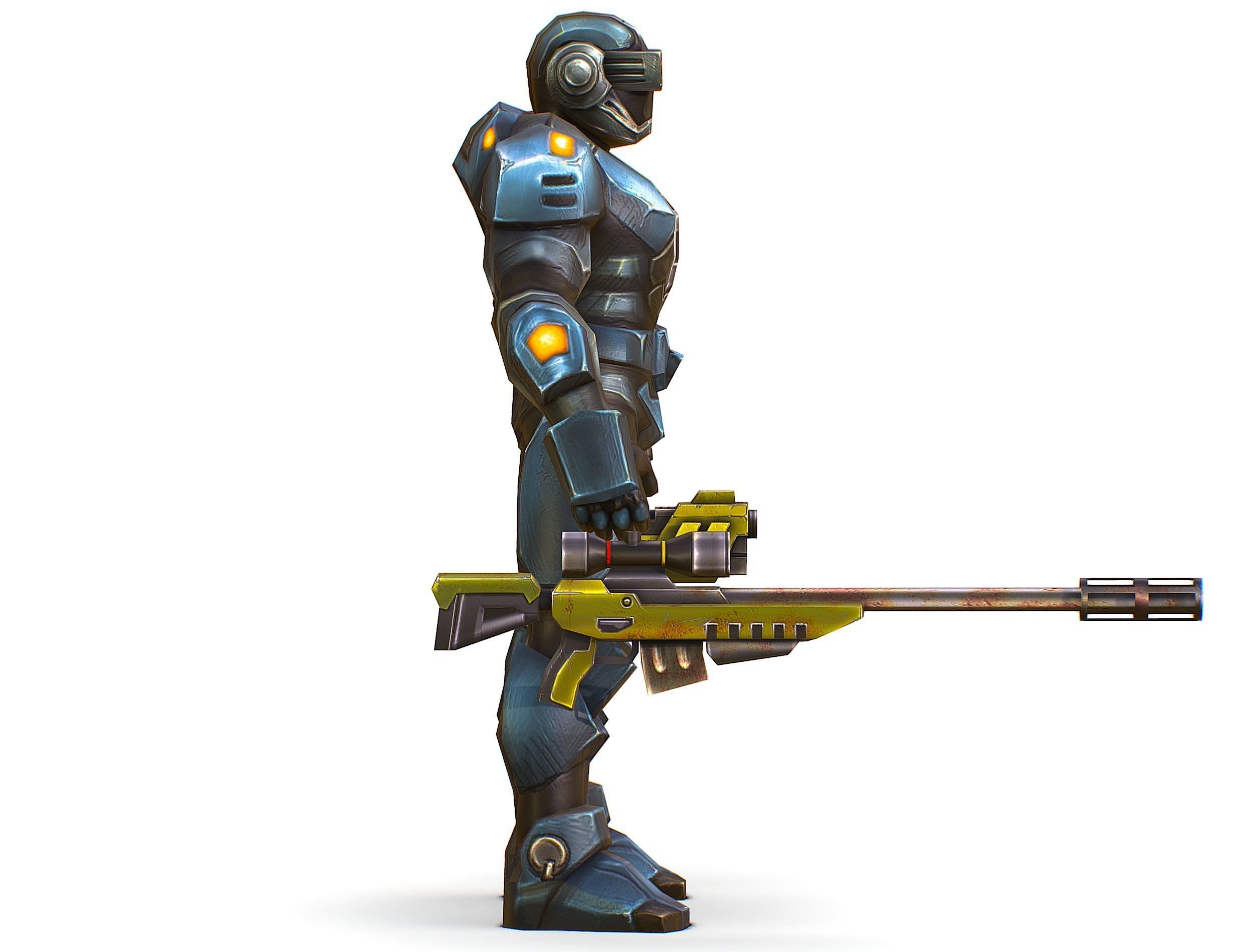 Sci-Fi Male Cyborg Drone Man Sniper Soldier Low-poly 3D model_5