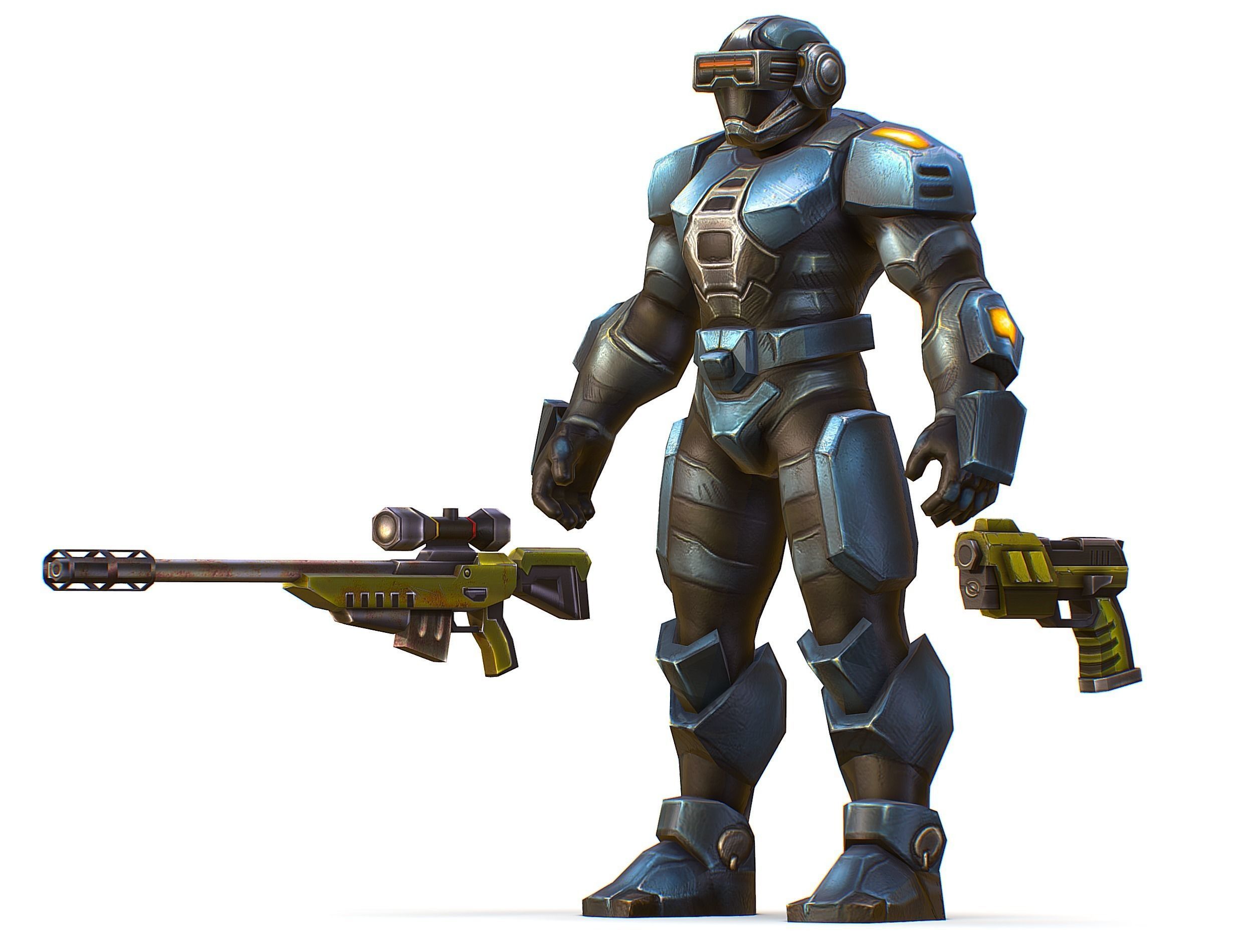 Sci-Fi Male Cyborg Drone Man Sniper Soldier Low-poly 3D model_24