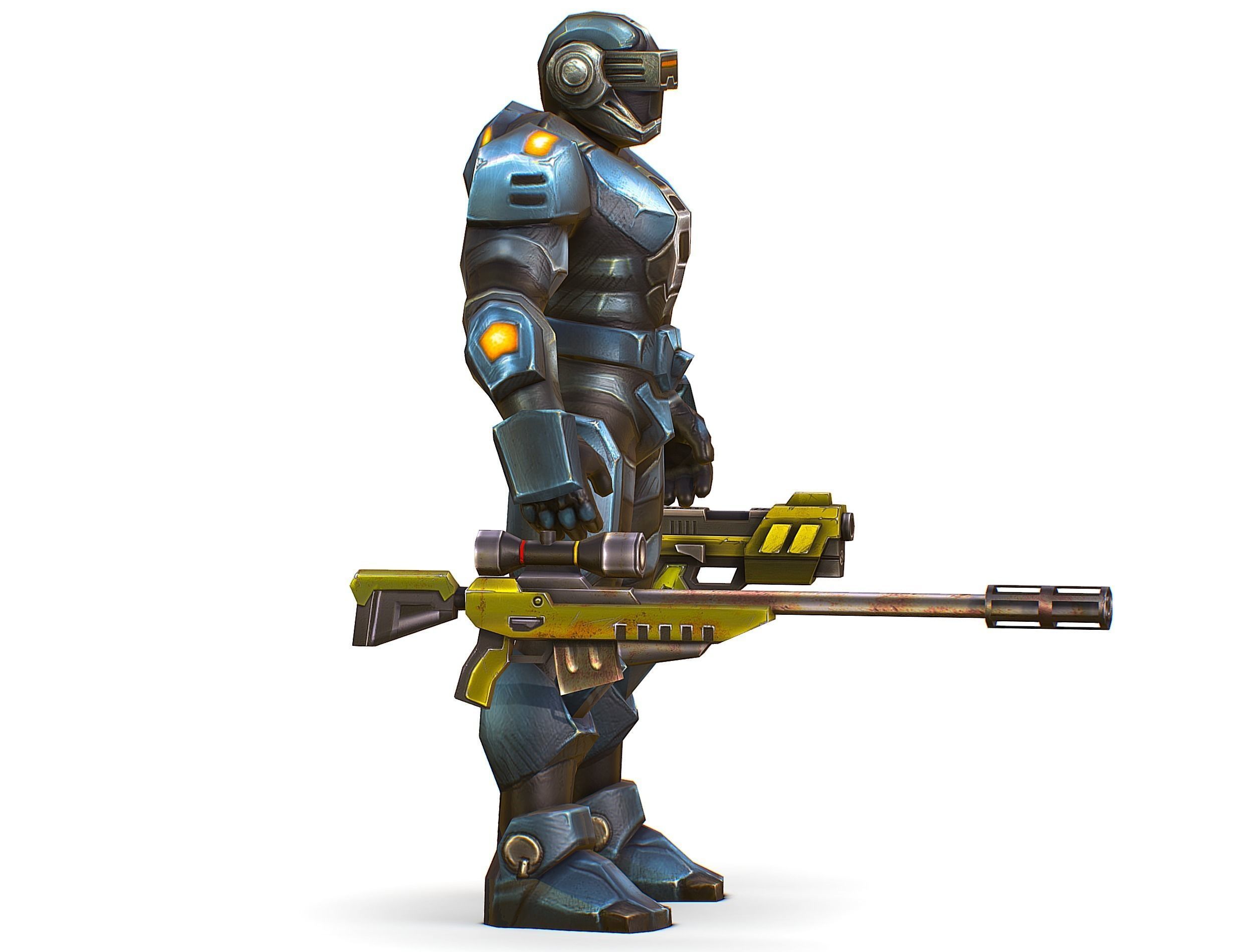 Sci-Fi Male Cyborg Drone Man Sniper Soldier Low-poly 3D model_4