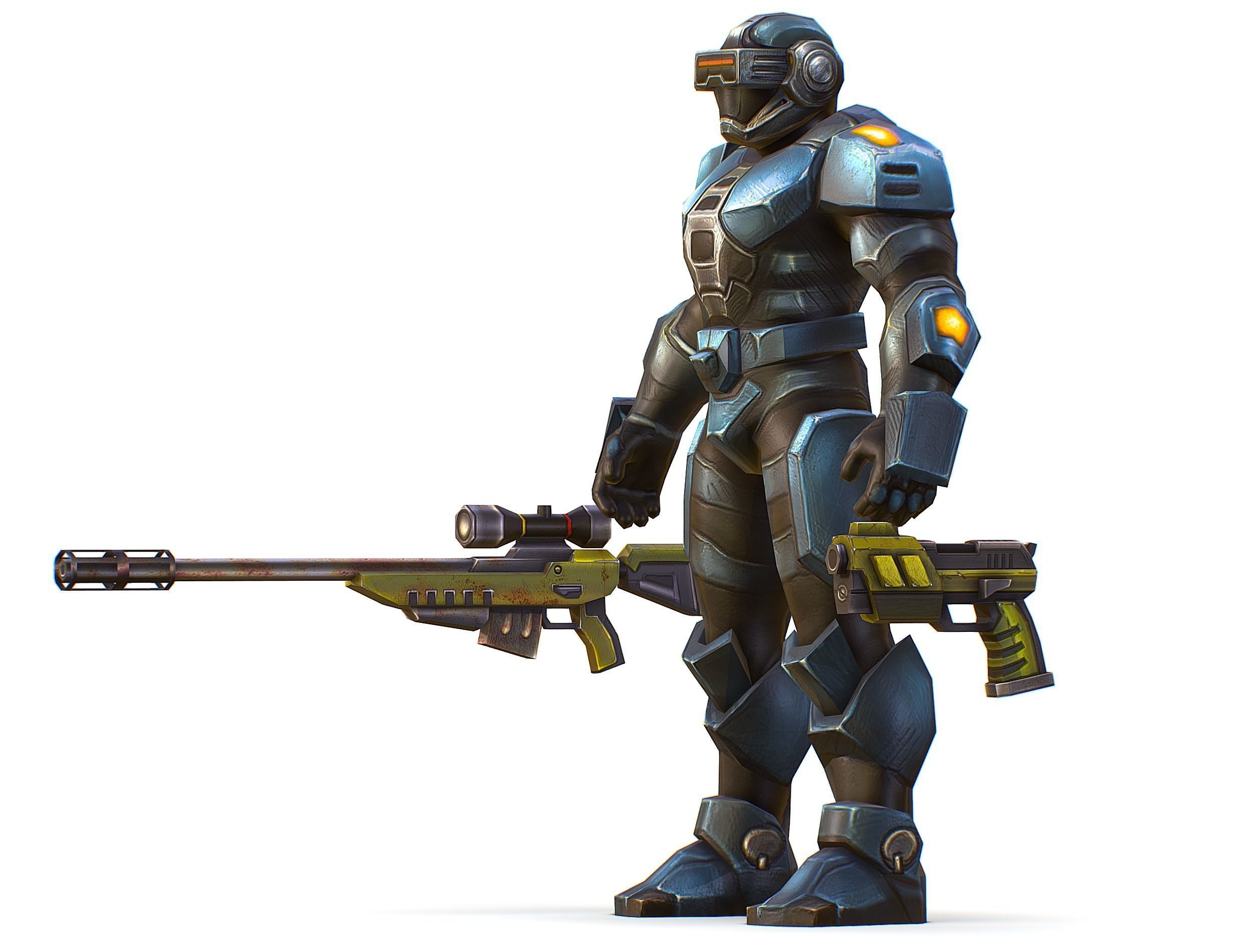 Sci-Fi Male Cyborg Drone Man Sniper Soldier Low-poly 3D model_23