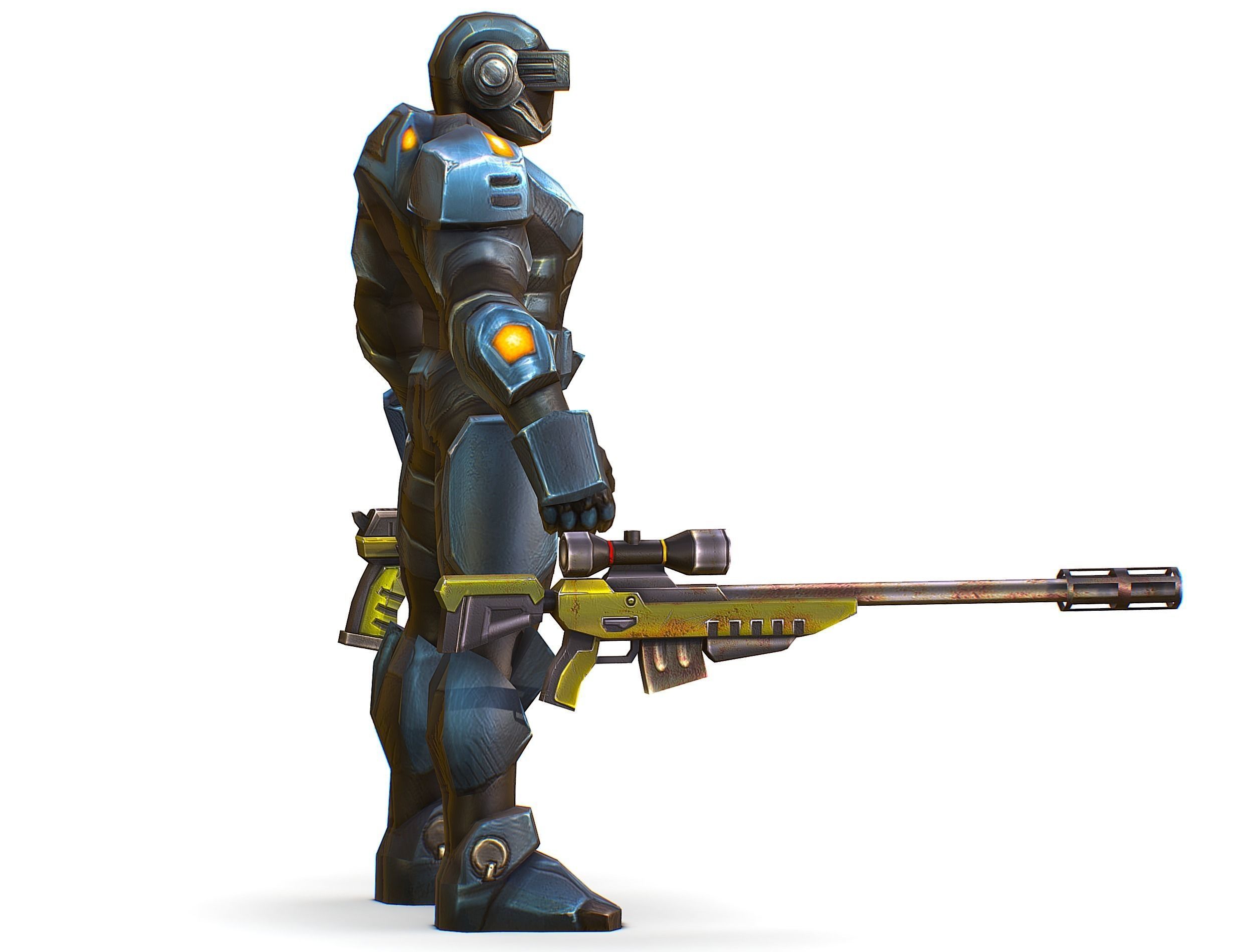 Sci-Fi Male Cyborg Drone Man Sniper Soldier Low-poly 3D model_6