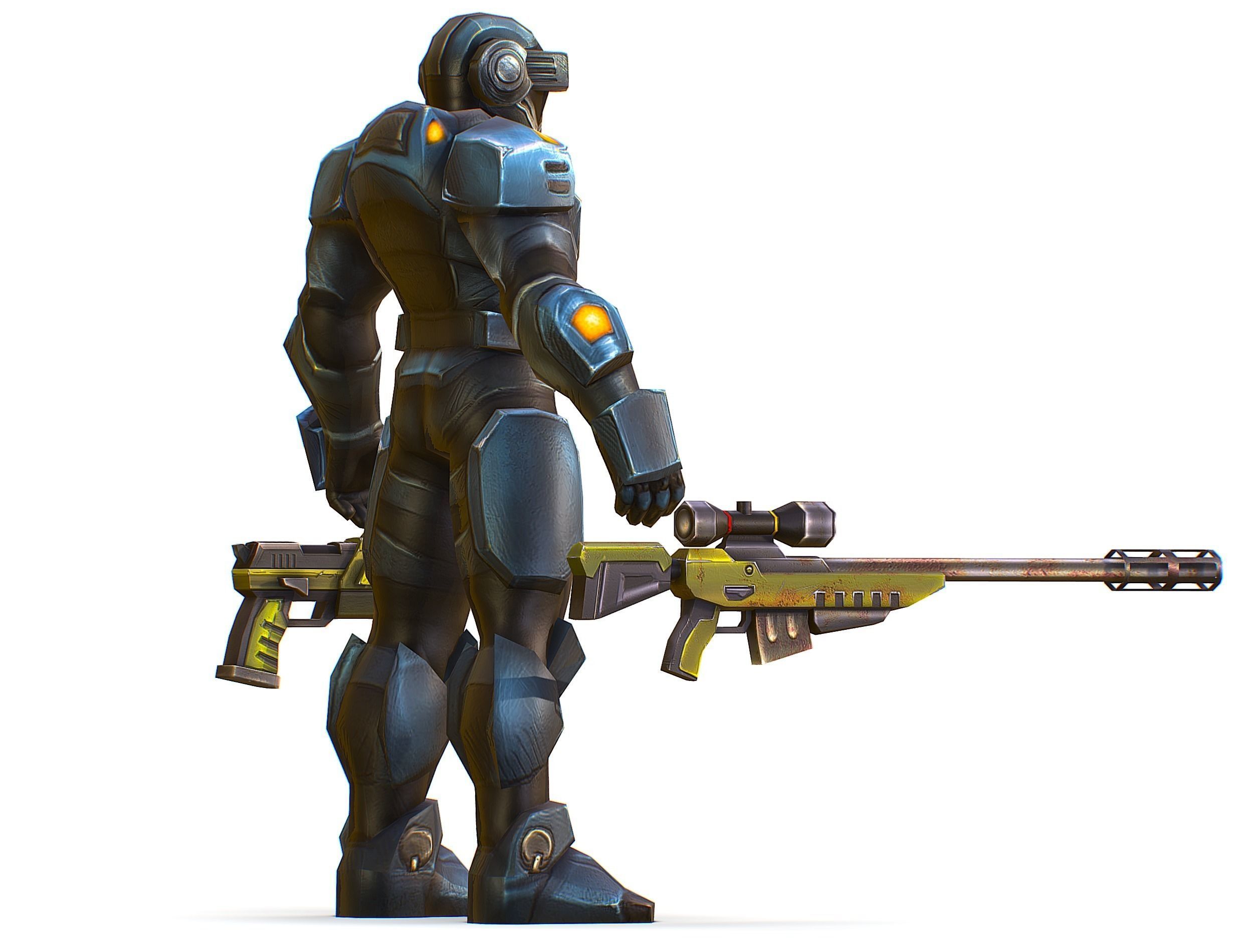 Sci-Fi Male Cyborg Drone Man Sniper Soldier Low-poly 3D model_8