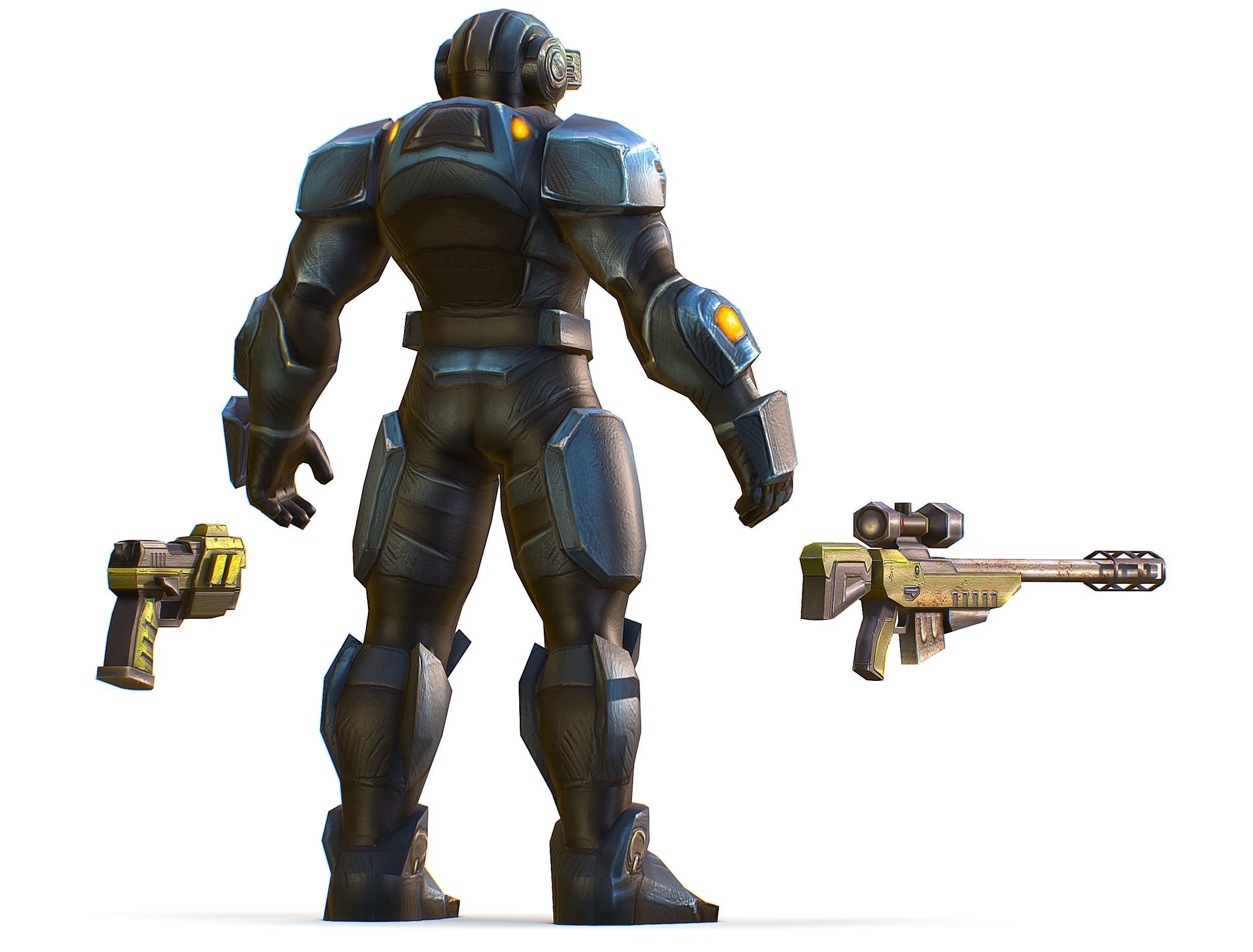 Sci-Fi Male Cyborg Drone Man Sniper Soldier Low-poly 3D model_10