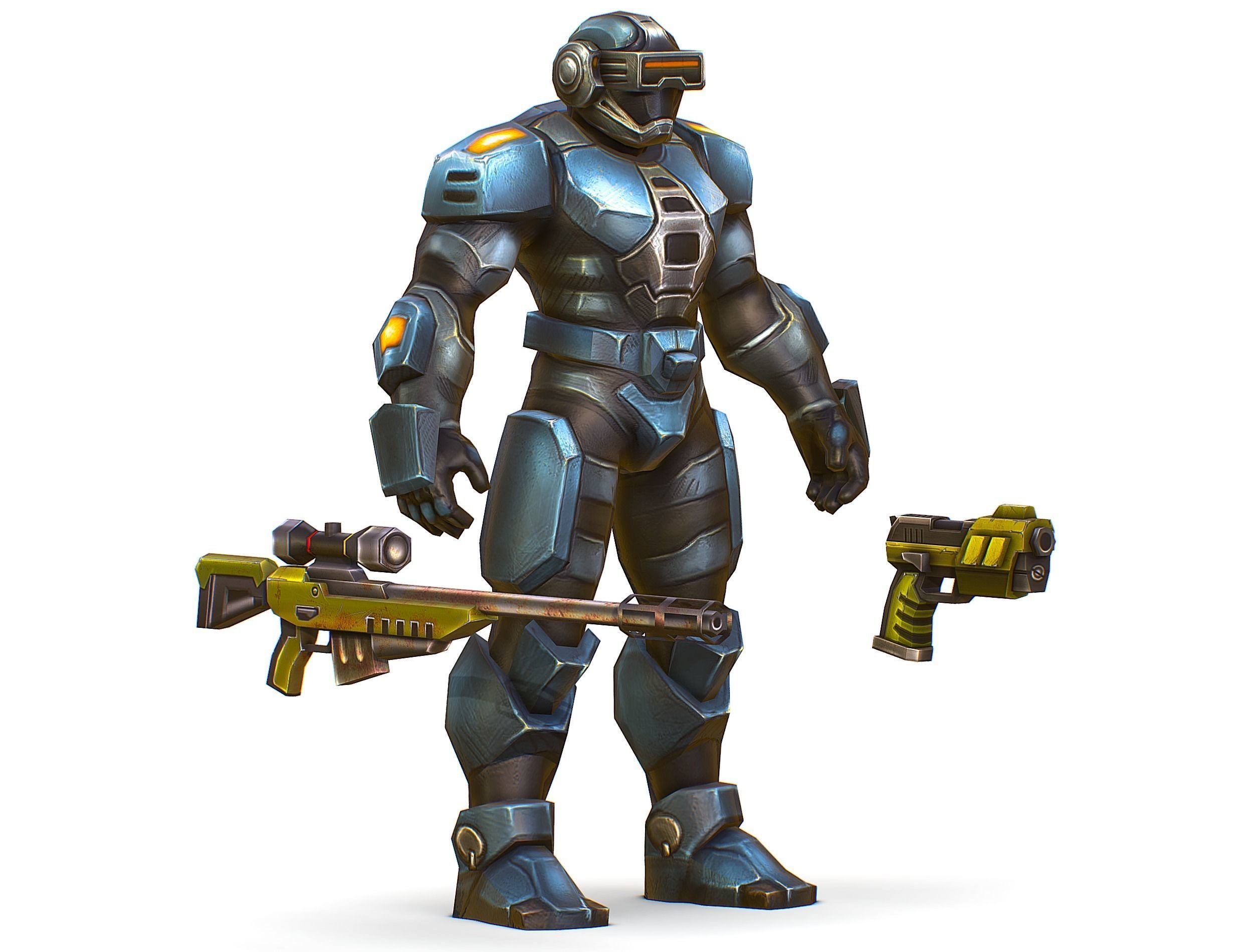 Sci-Fi Male Cyborg Drone Man Sniper Soldier Low-poly 3D model_1