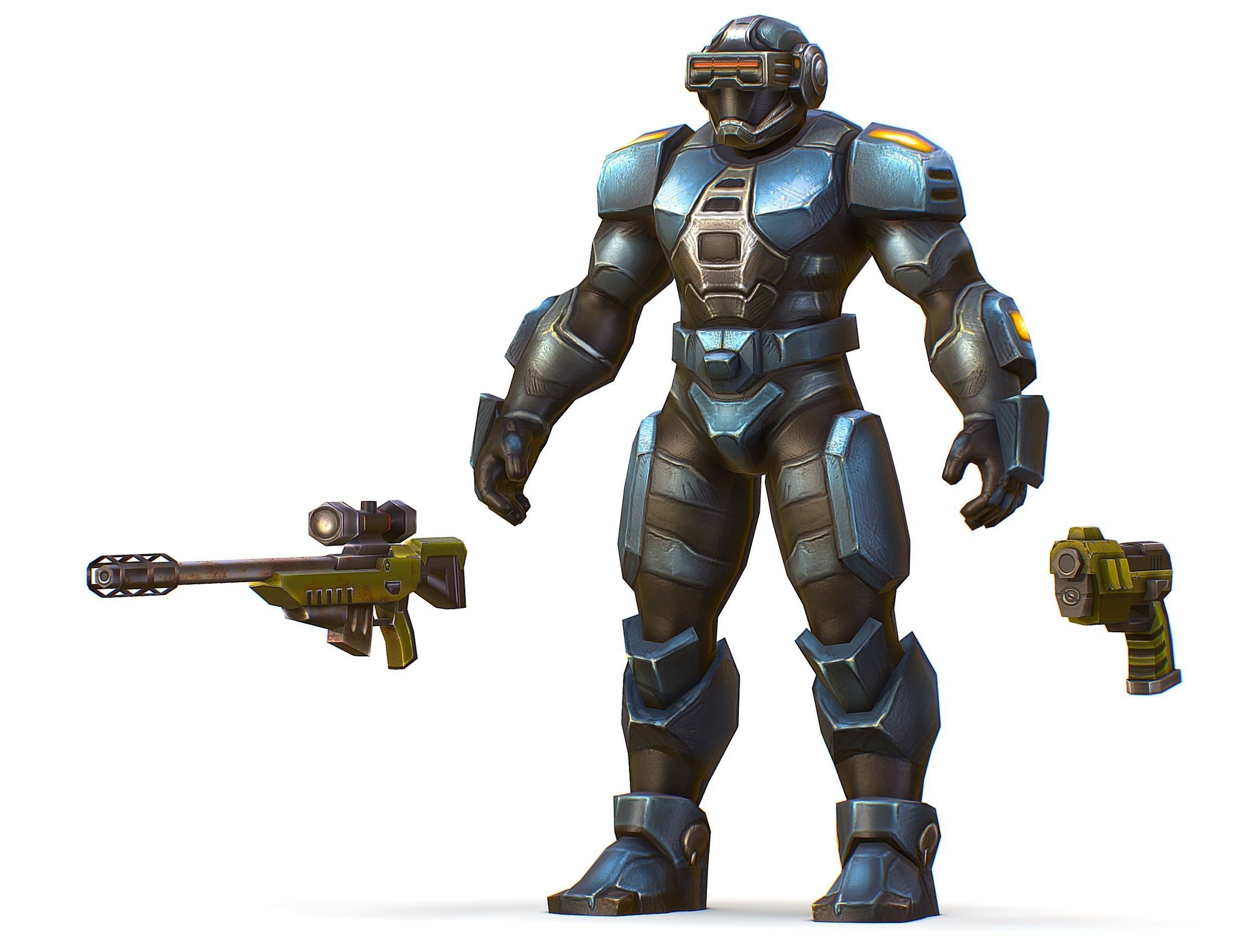 Sci-Fi Male Cyborg Drone Man Sniper Soldier Low-poly 3D model_25