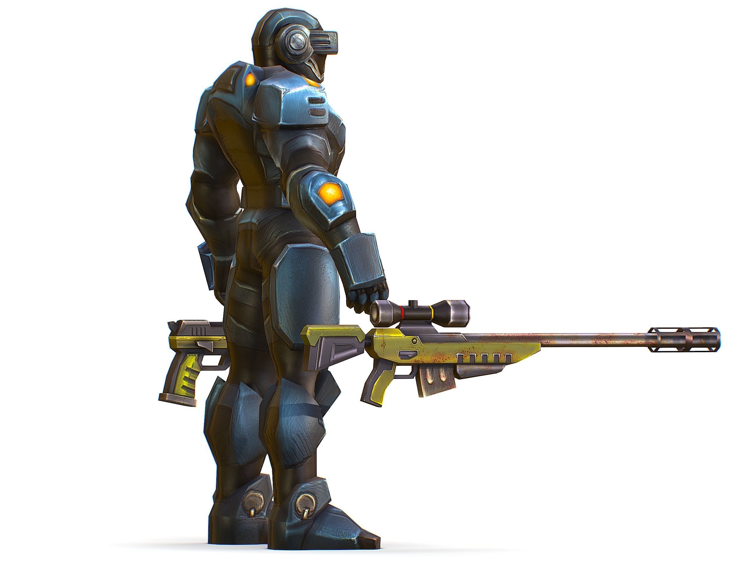 Sci-Fi Male Cyborg Drone Man Sniper Soldier Low-poly 3D model_7