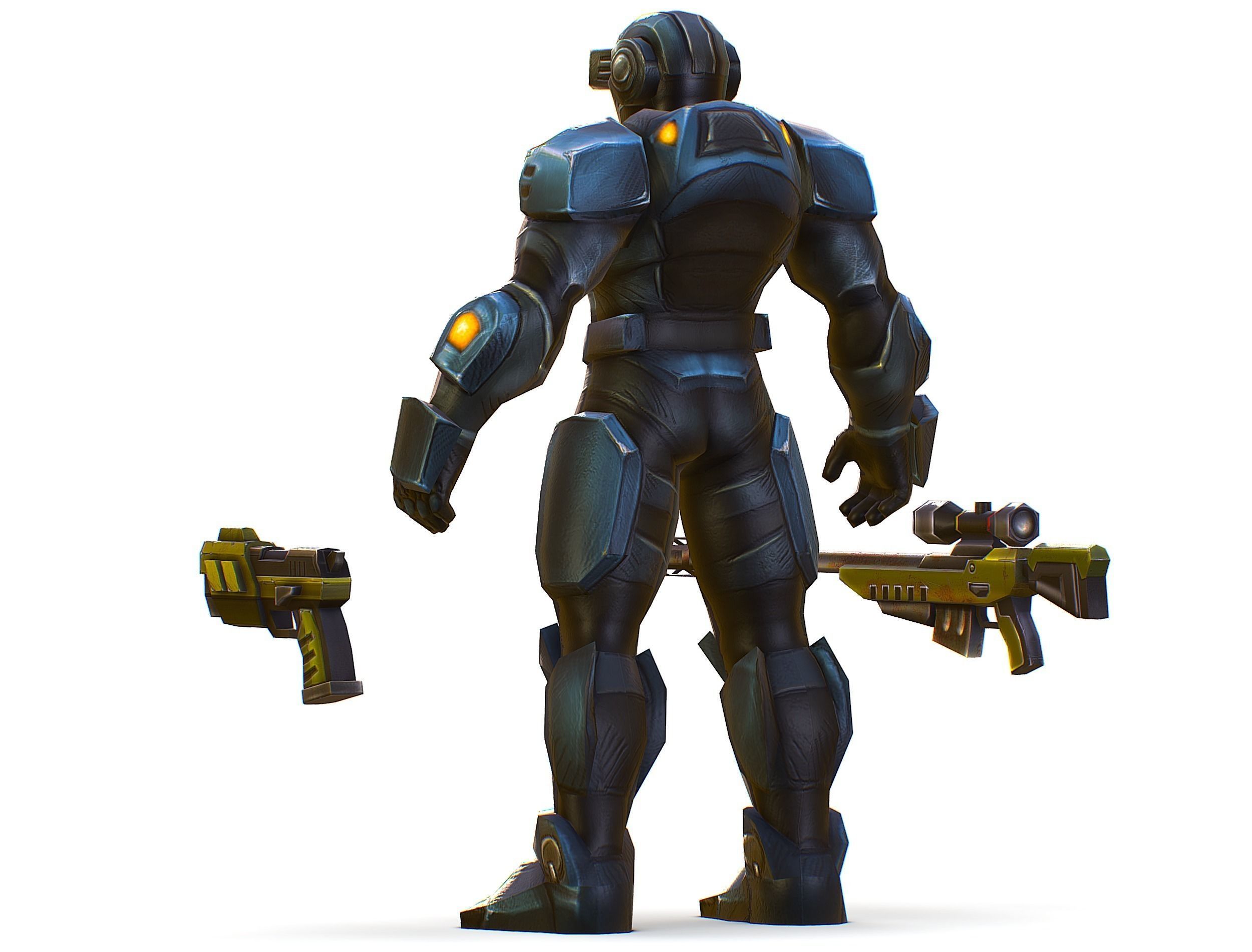 Sci-Fi Male Cyborg Drone Man Sniper Soldier Low-poly 3D model_15