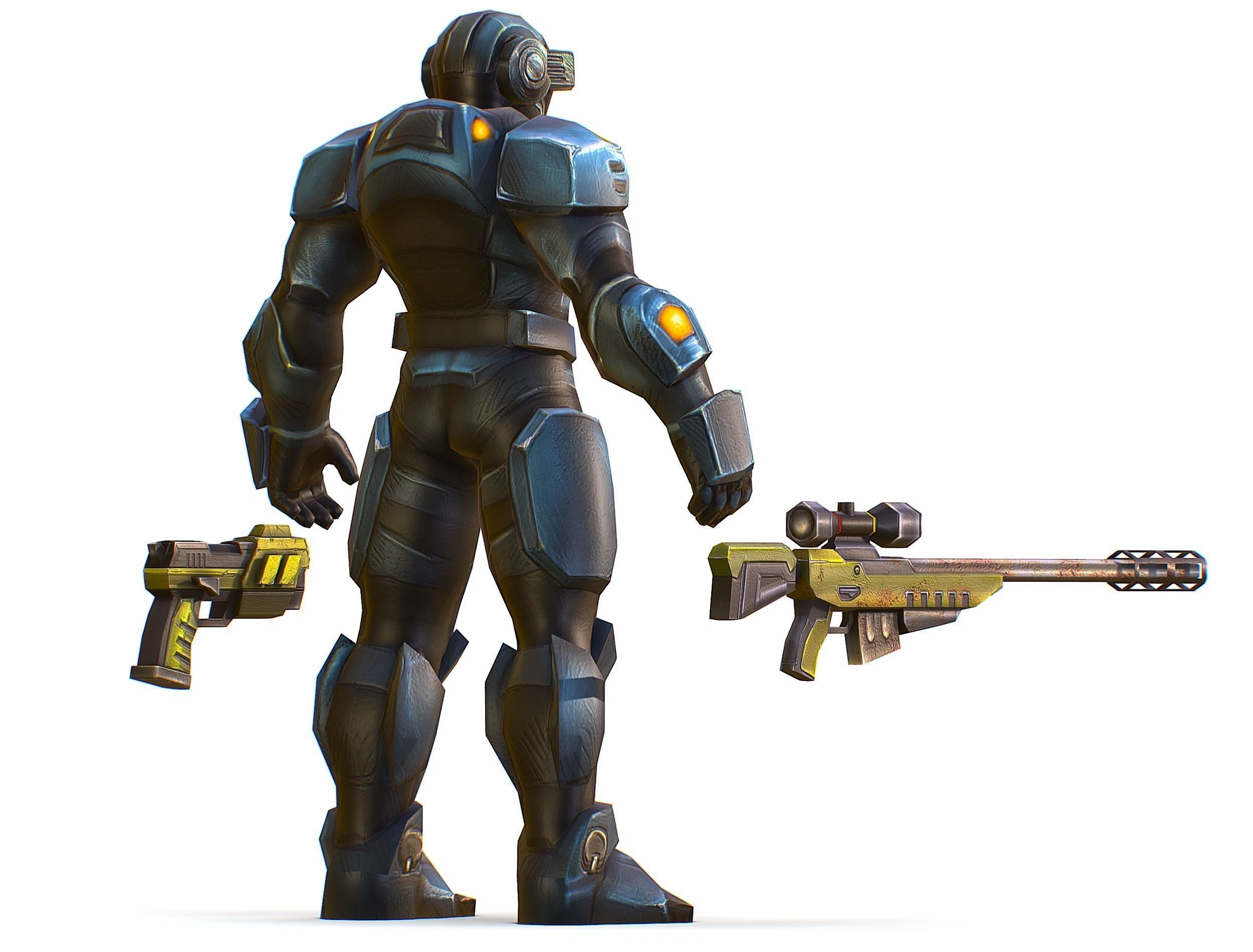 Sci-Fi Male Cyborg Drone Man Sniper Soldier Low-poly 3D model_9