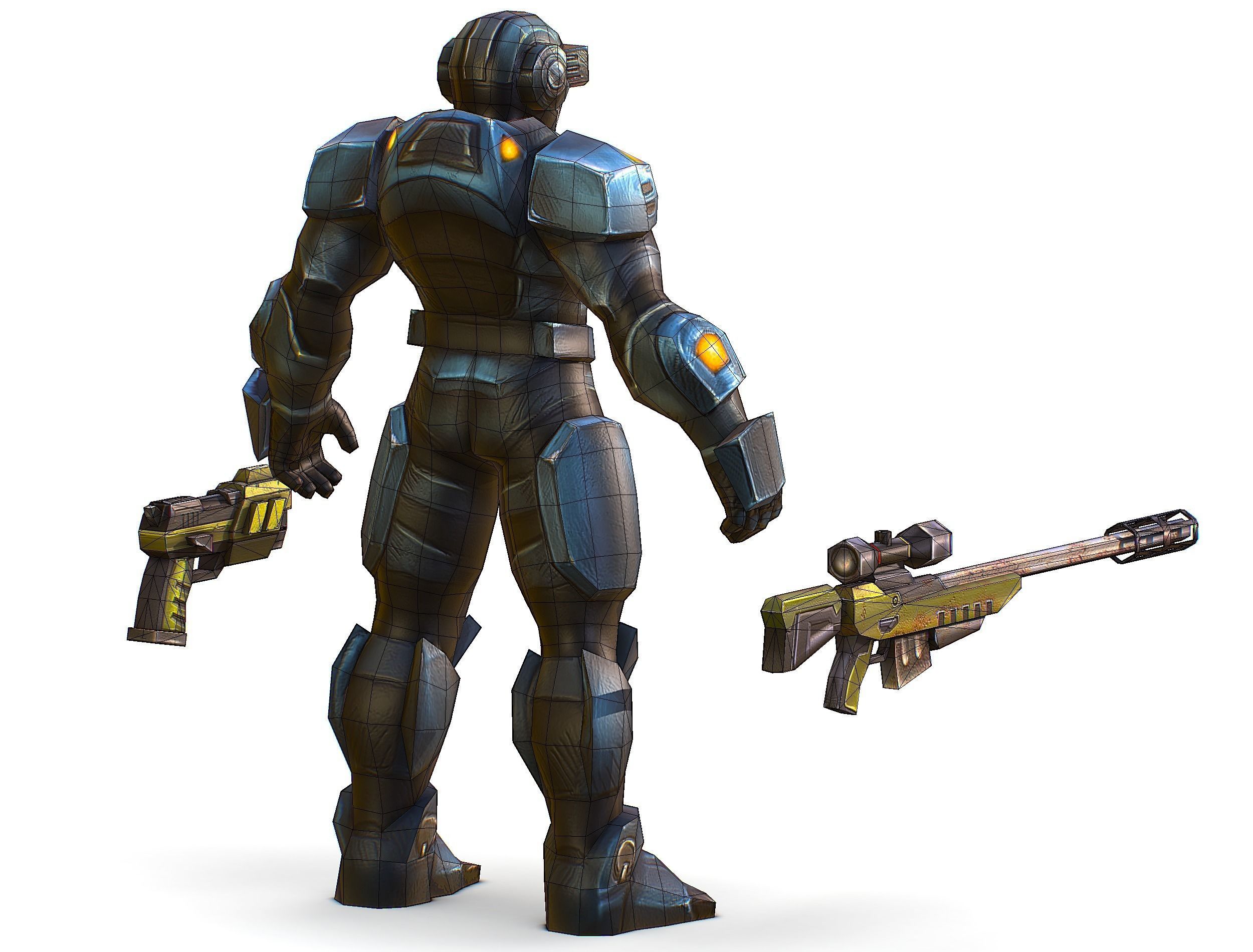 Sci-Fi Male Cyborg Drone Man Sniper Soldier Low-poly 3D model_69