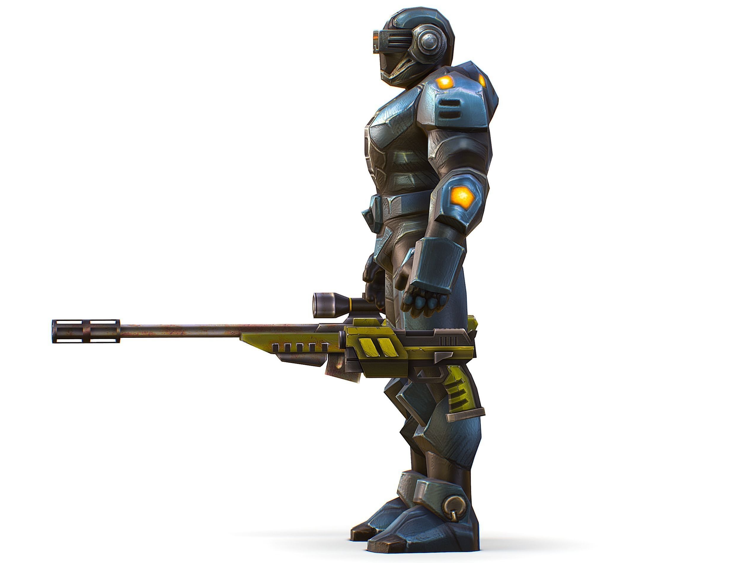 Sci-Fi Male Cyborg Drone Man Sniper Soldier Low-poly 3D model_21