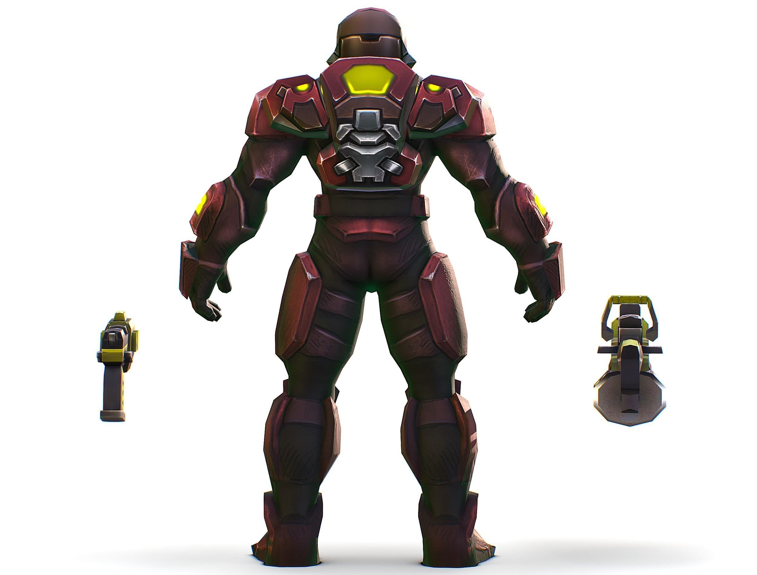 Male Cyborg Machine Gun Man with Automatic Rifle and Pistol Low-poly 3D model_13