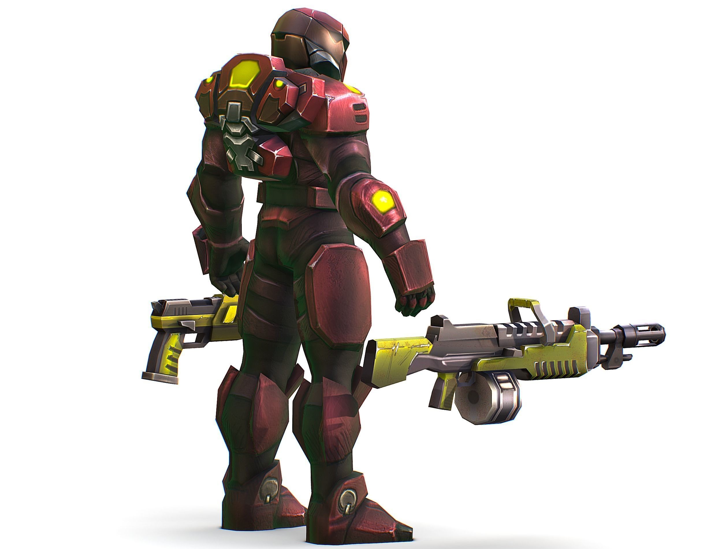 Male Cyborg Machine Gun Man with Automatic Rifle and Pistol Low-poly 3D model_9