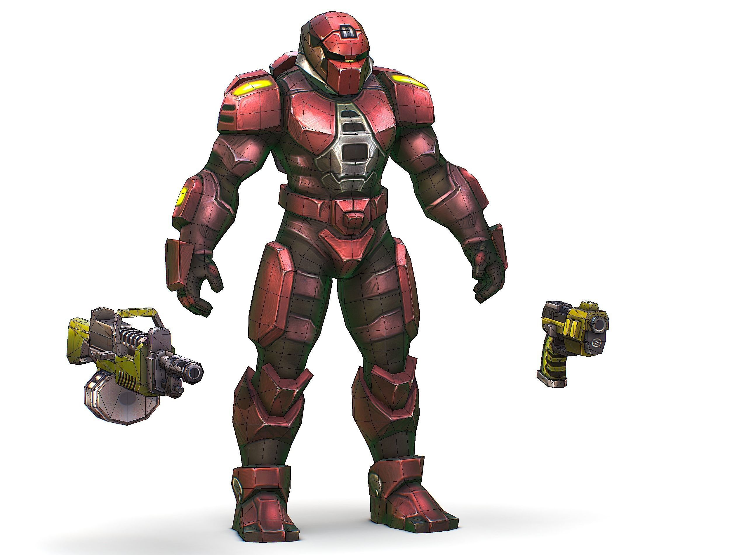 Male Cyborg Machine Gun Man with Automatic Rifle and Pistol Low-poly 3D model_63