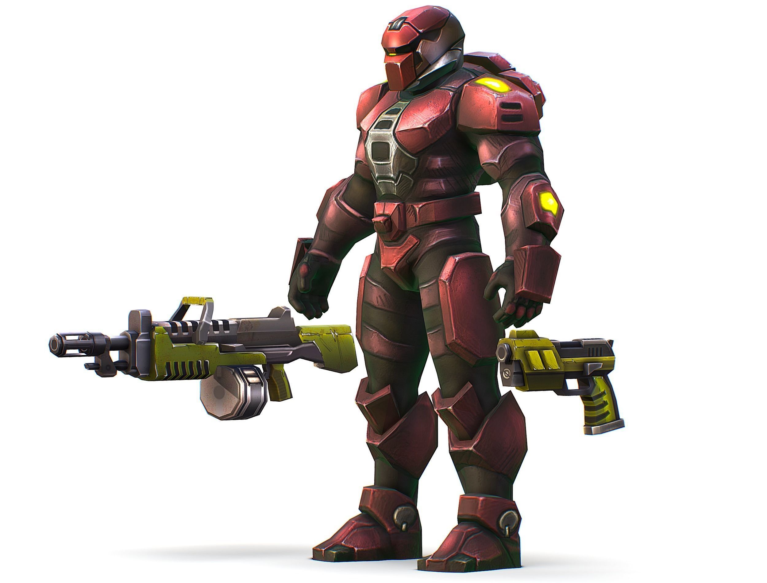 Male Cyborg Machine Gun Man with Automatic Rifle and Pistol Low-poly 3D model_21