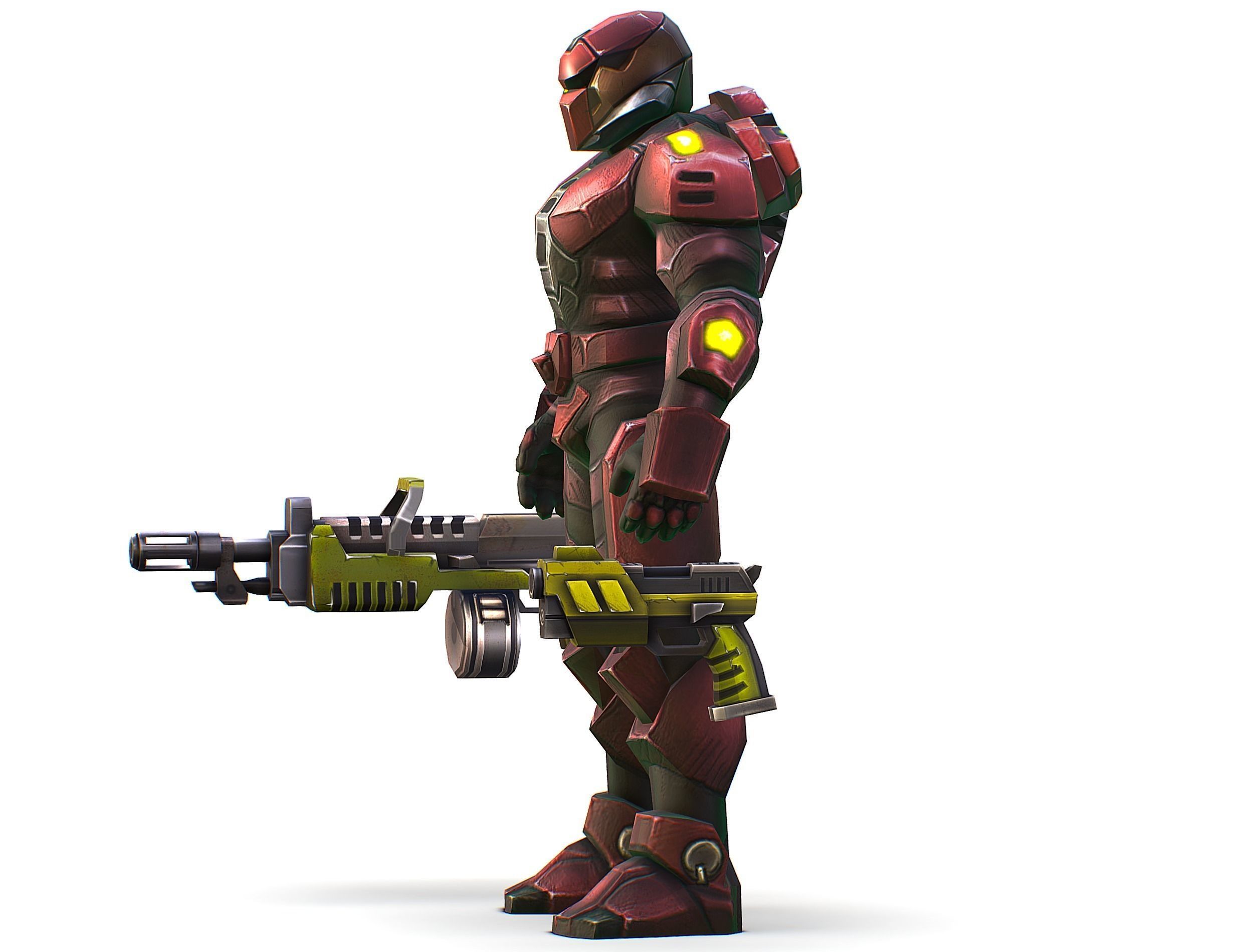 Male Cyborg Machine Gun Man with Automatic Rifle and Pistol Low-poly 3D model_19