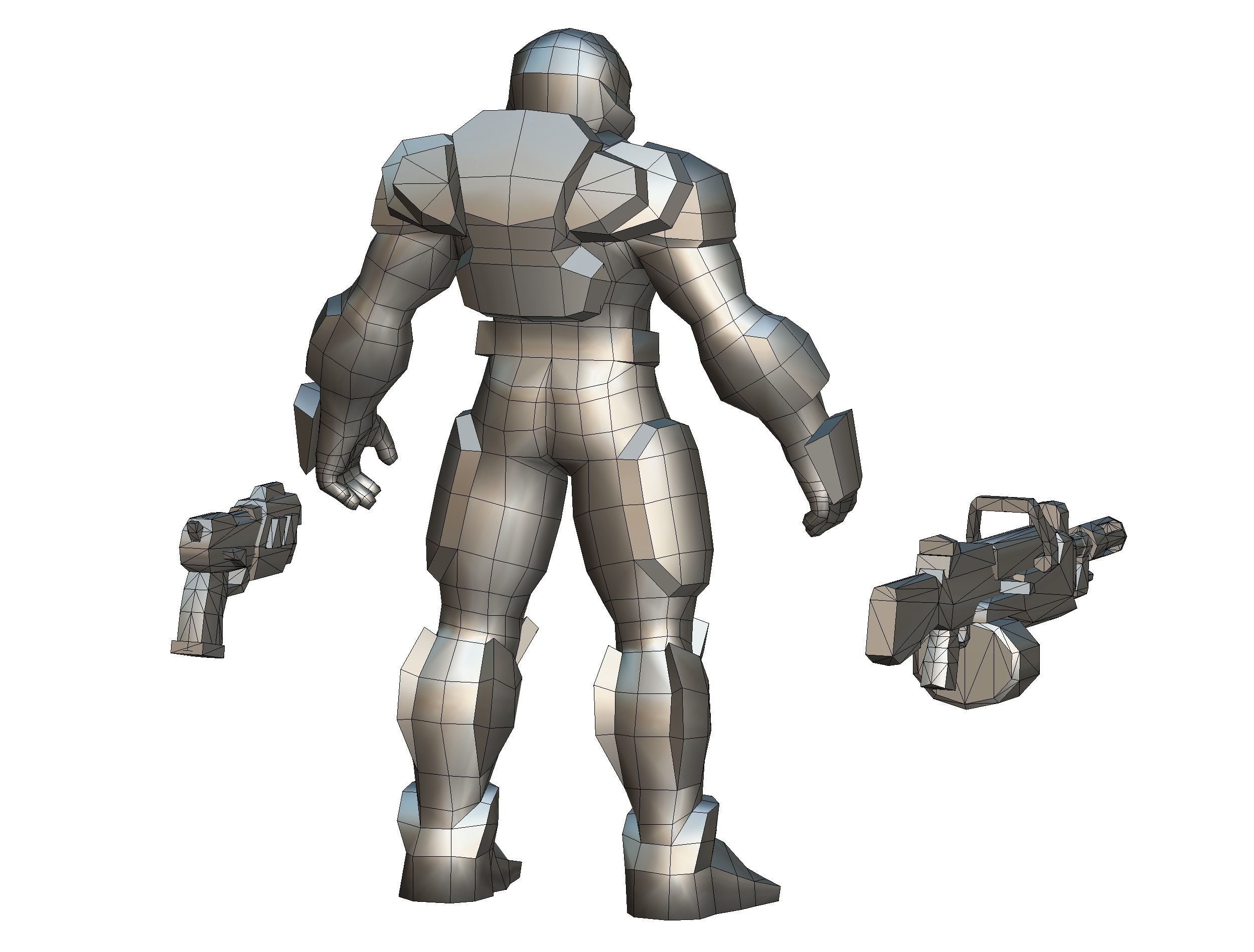 Male Cyborg Machine Gun Man with Automatic Rifle and Pistol Low-poly 3D model_66