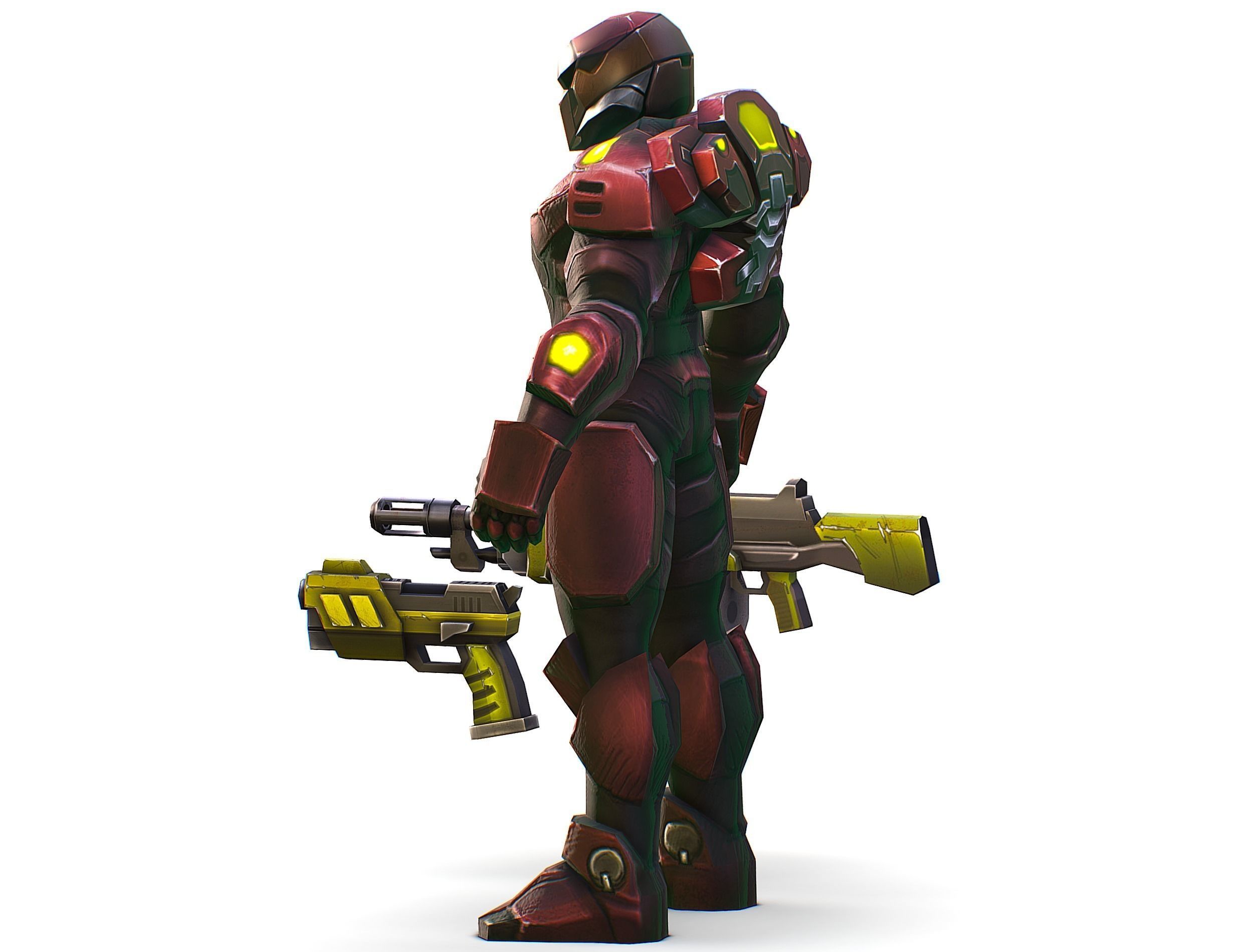 Male Cyborg Machine Gun Man with Automatic Rifle and Pistol Low-poly 3D model_17