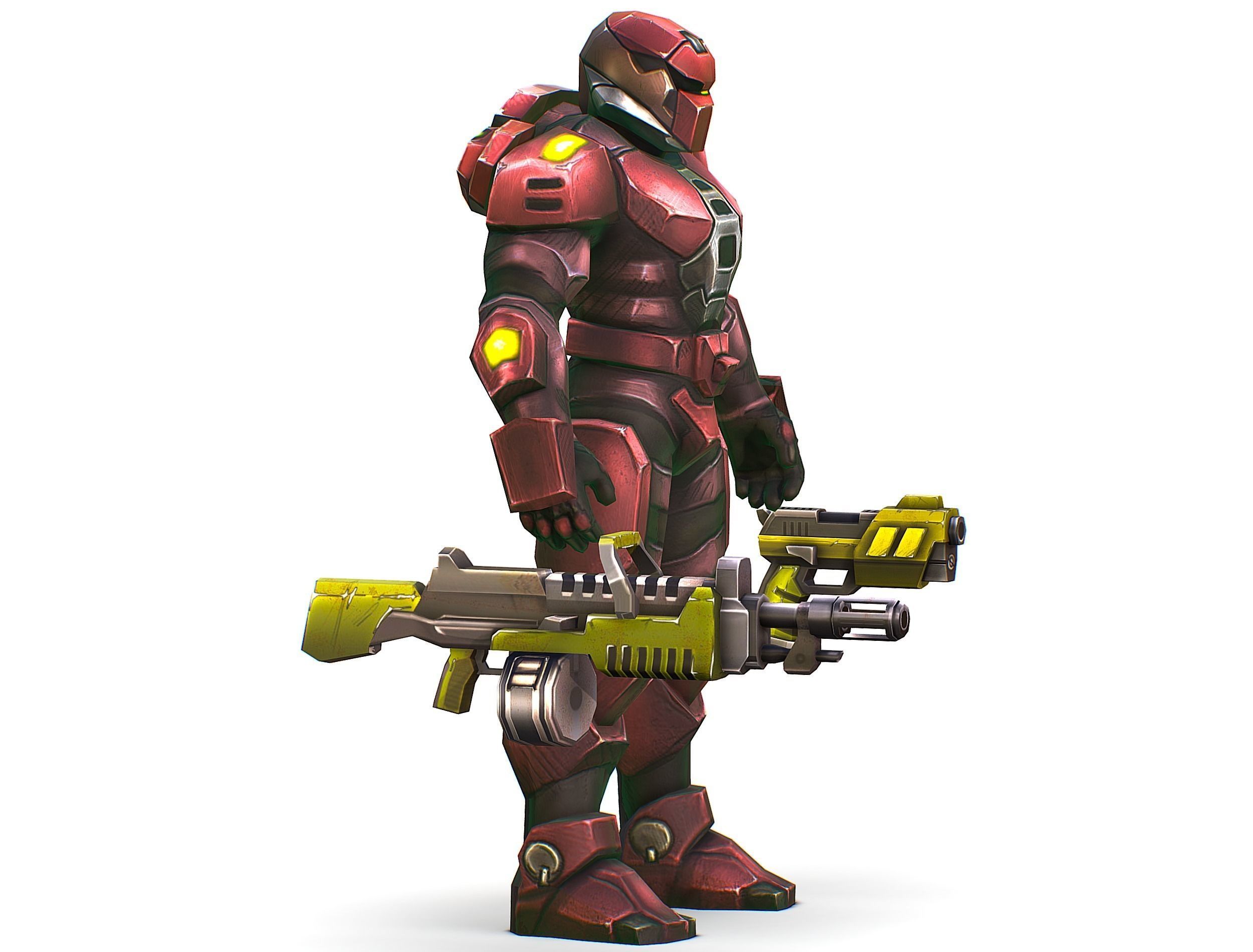 Male Cyborg Machine Gun Man with Automatic Rifle and Pistol Low-poly 3D model_4