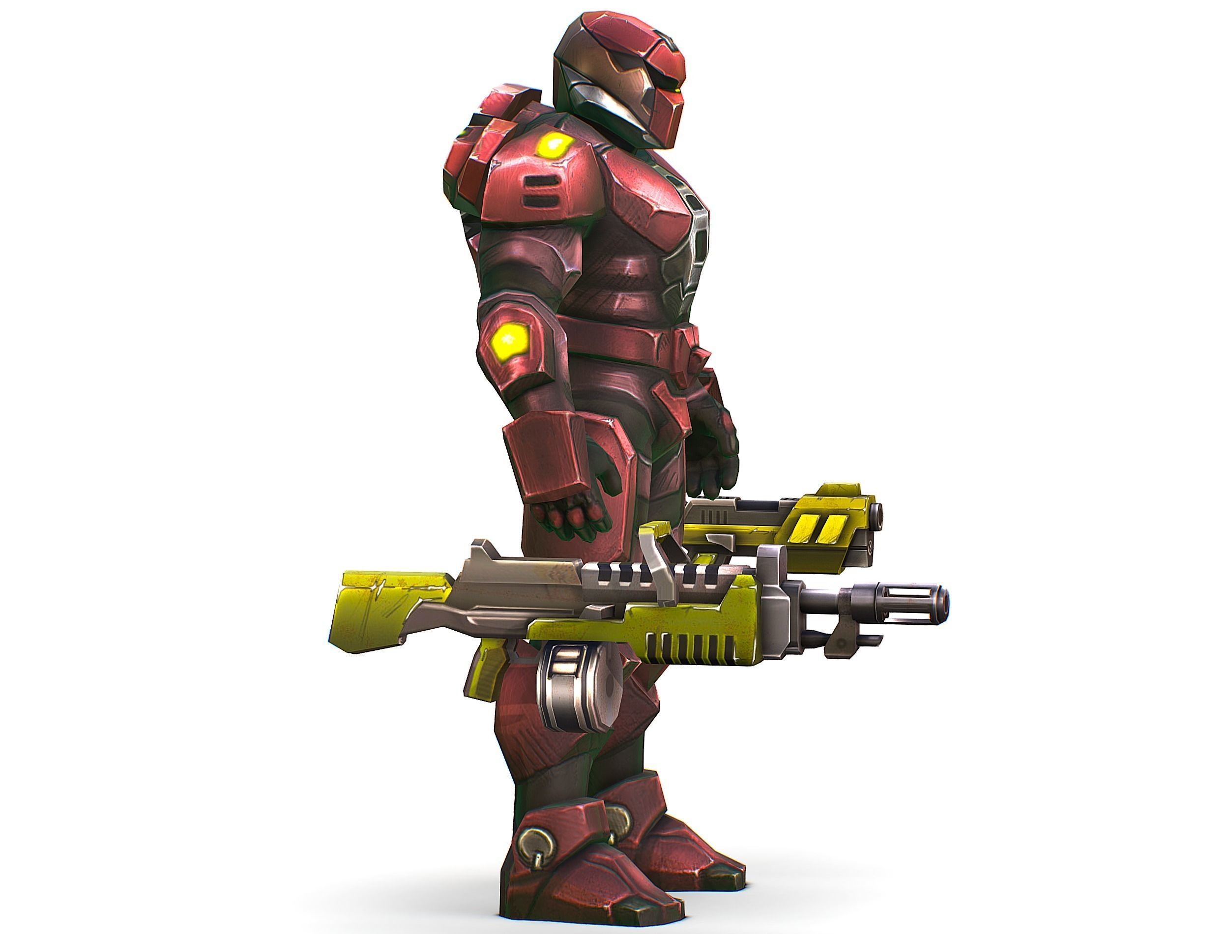 Male Cyborg Machine Gun Man with Automatic Rifle and Pistol Low-poly 3D model_5