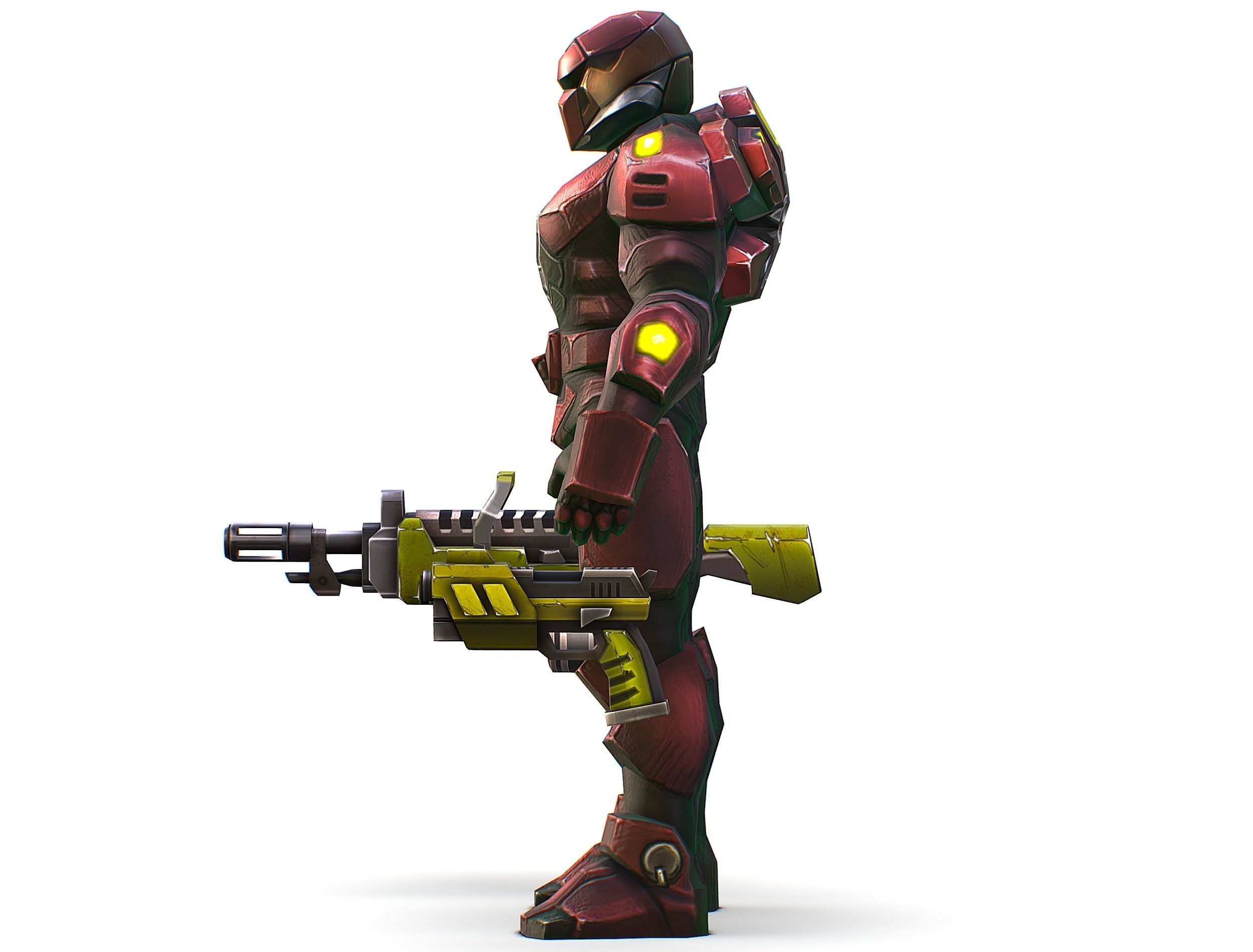 Male Cyborg Machine Gun Man with Automatic Rifle and Pistol Low-poly 3D model_18