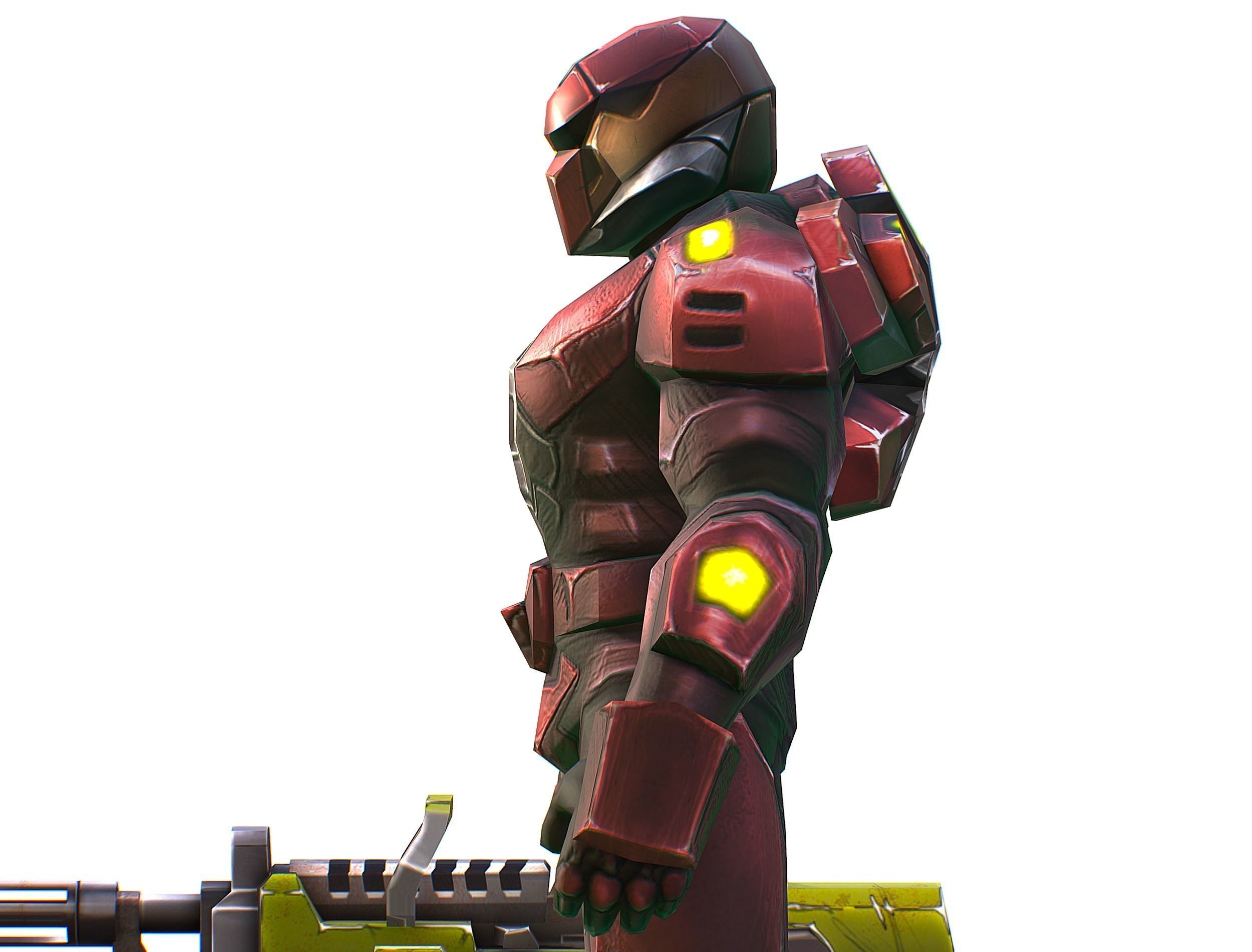 Male Cyborg Machine Gun Man with Automatic Rifle and Pistol Low-poly 3D model_34