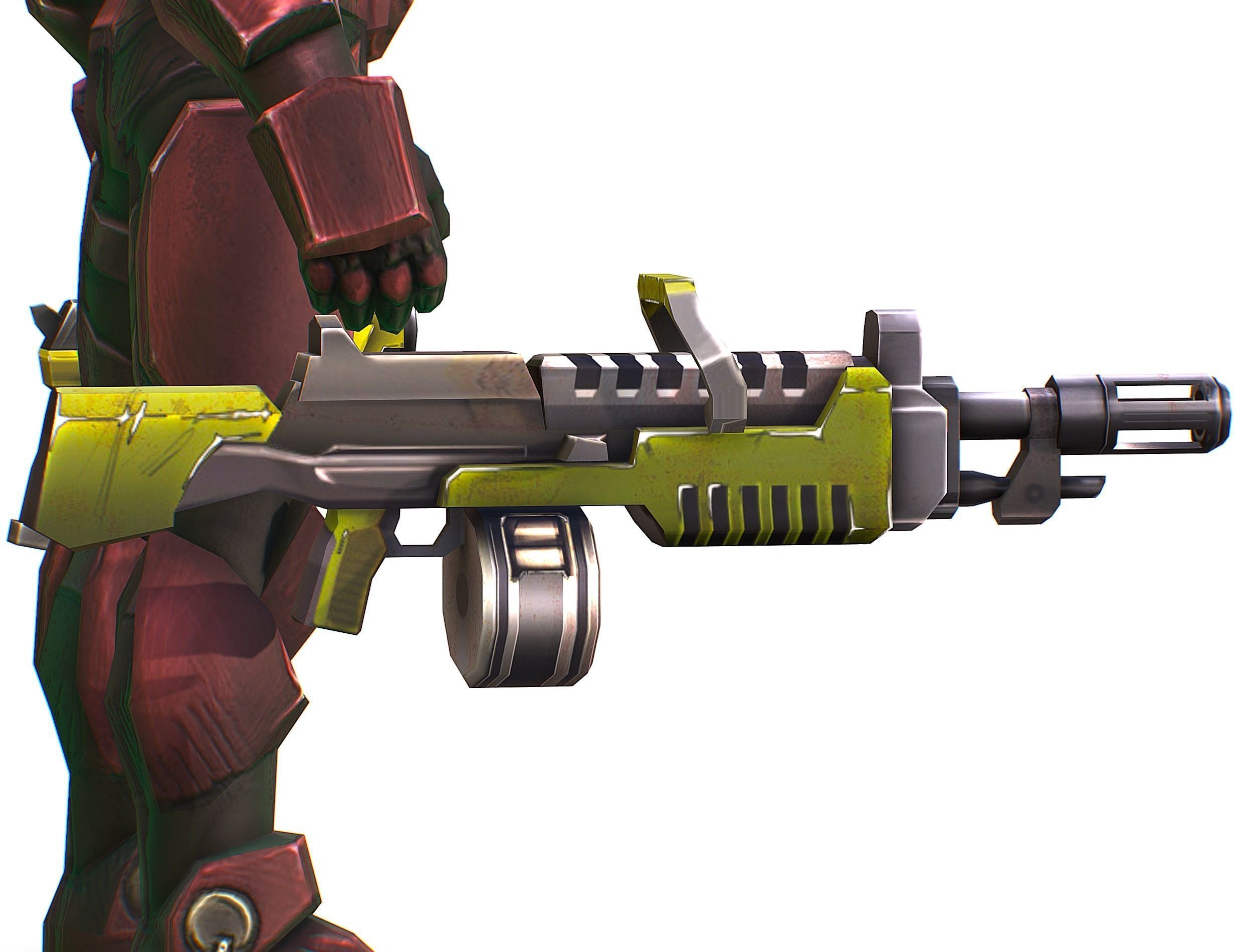 Male Cyborg Machine Gun Man with Automatic Rifle and Pistol Low-poly 3D model_42