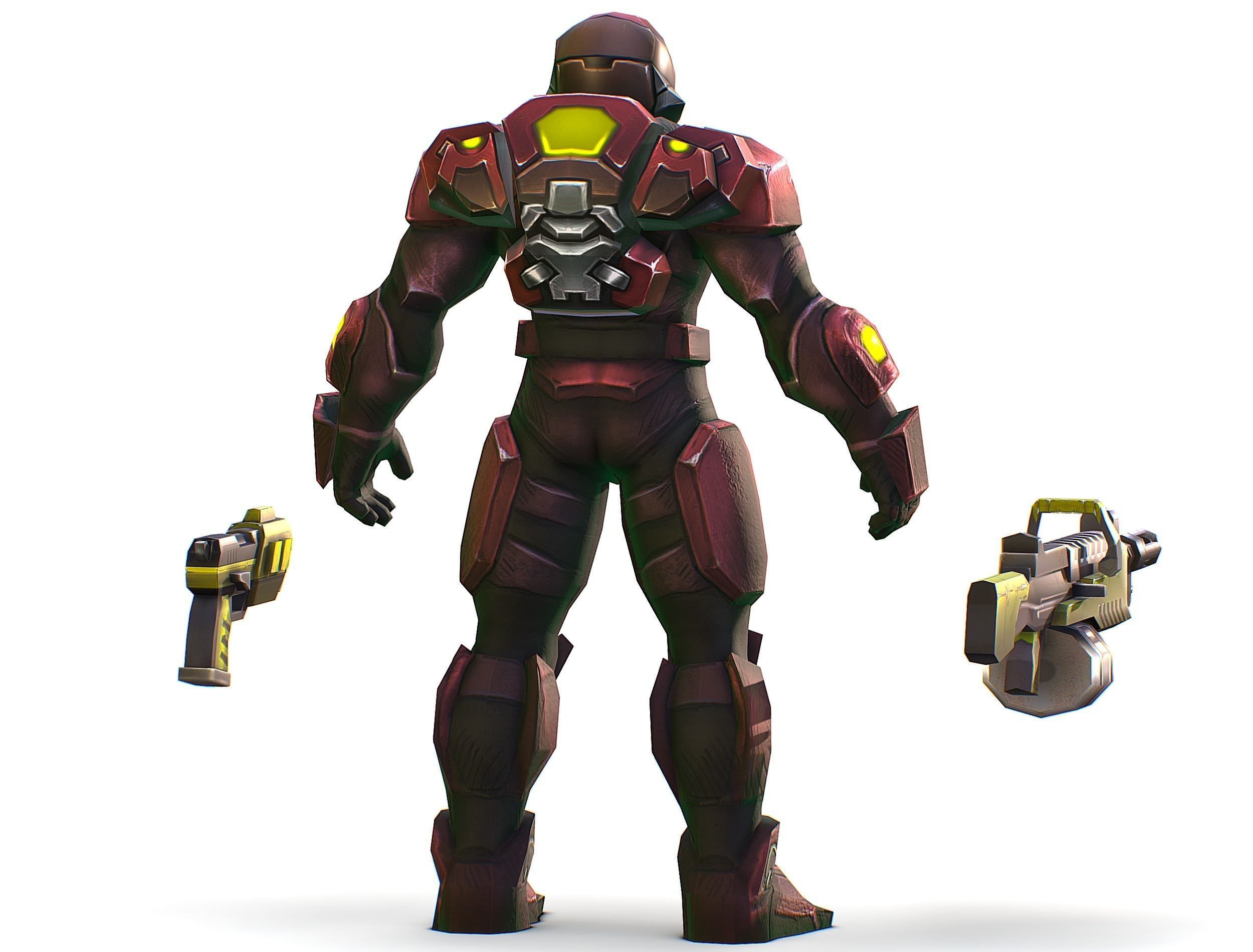 Male Cyborg Machine Gun Man with Automatic Rifle and Pistol Low-poly 3D model_12