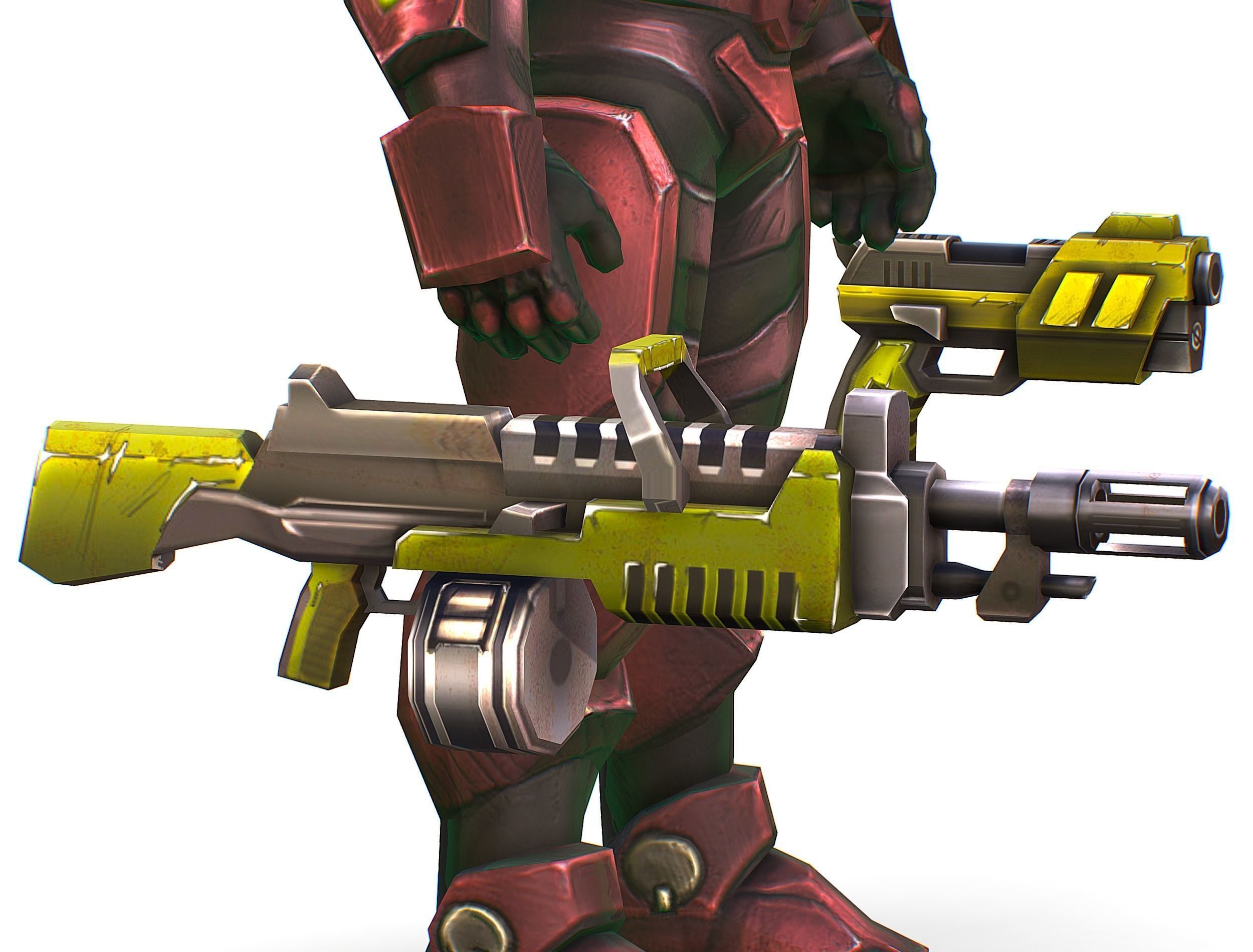 Male Cyborg Machine Gun Man with Automatic Rifle and Pistol Low-poly 3D model_41