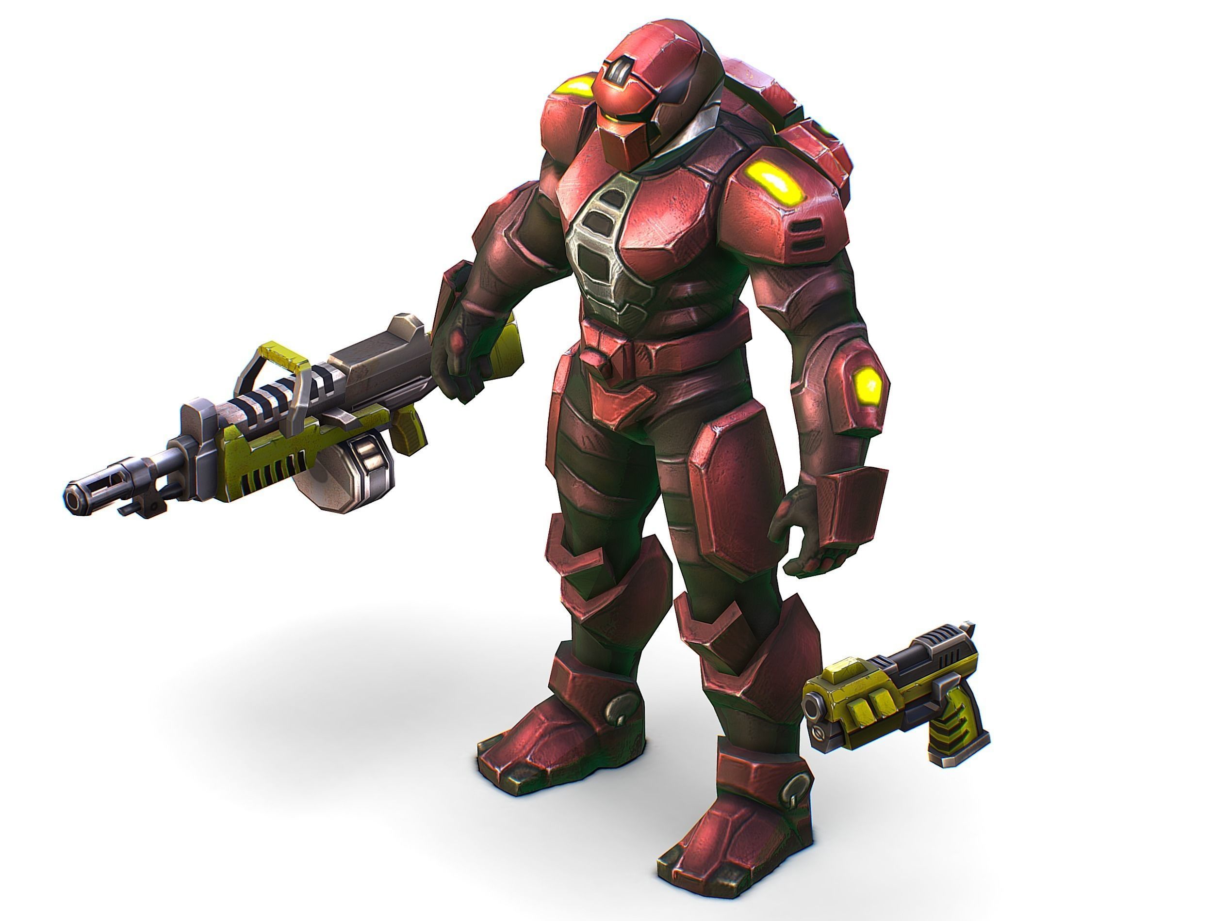 Male Cyborg Machine Gun Man with Automatic Rifle and Pistol Low-poly 3D model_36