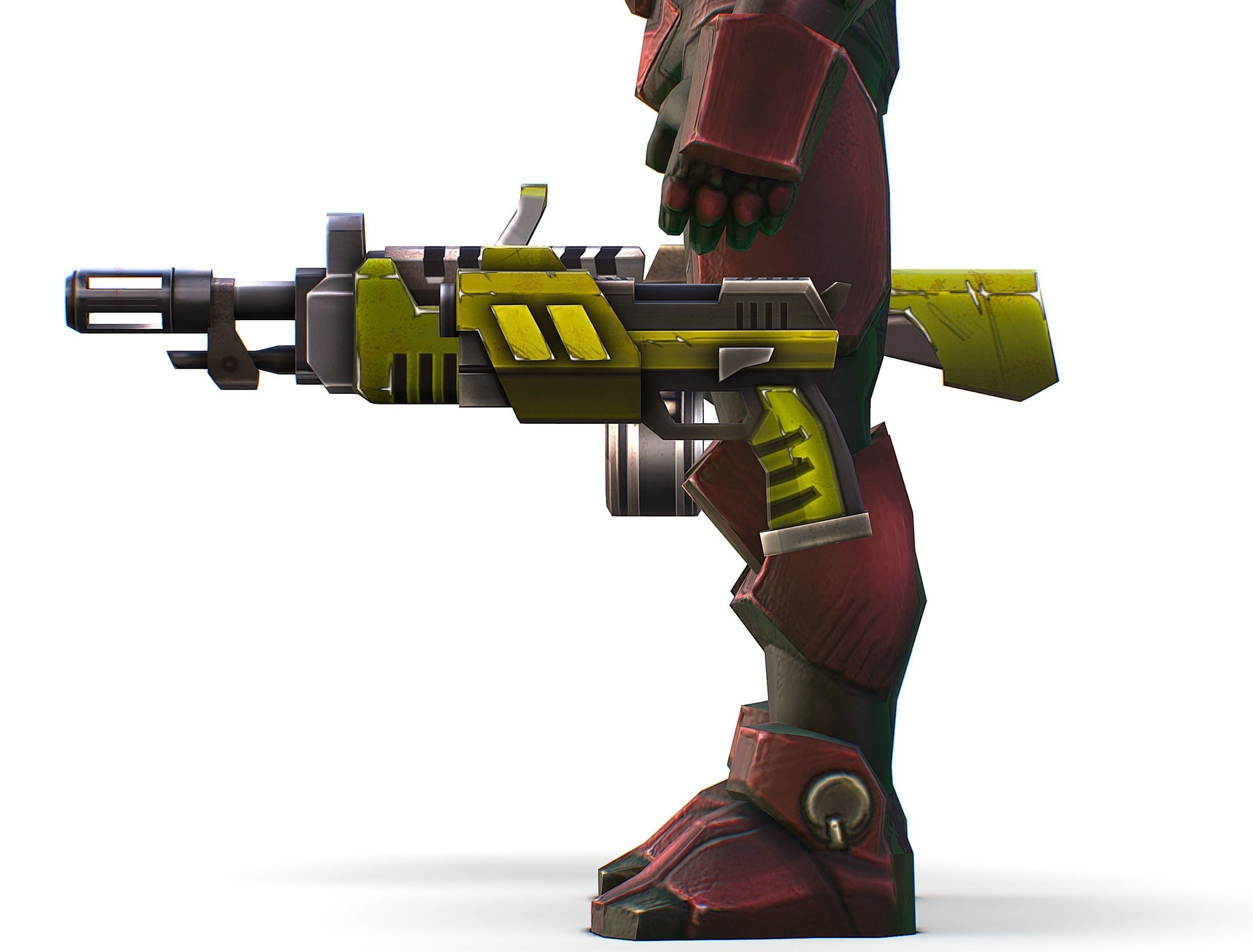 Male Cyborg Machine Gun Man with Automatic Rifle and Pistol Low-poly 3D model_35