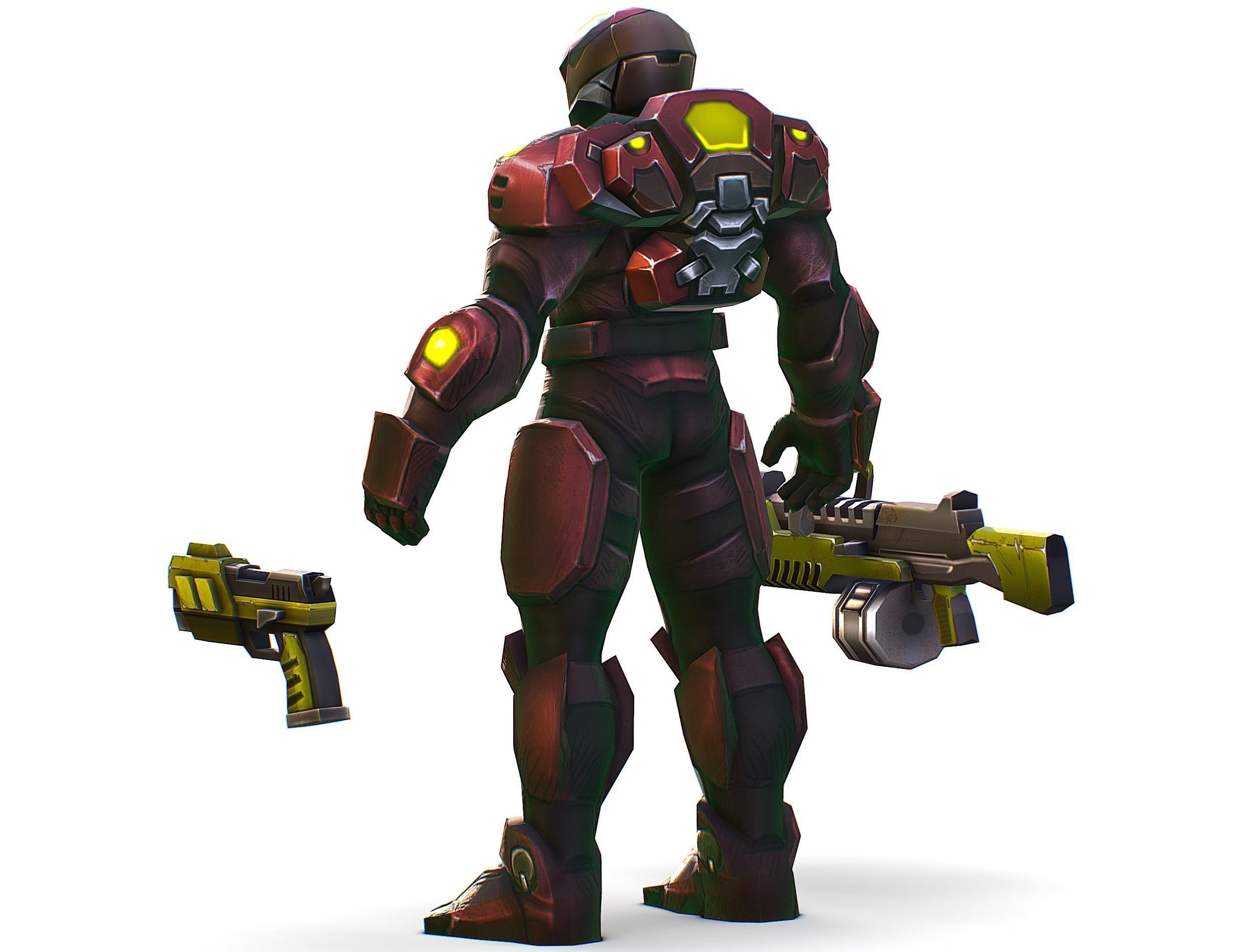 Male Cyborg Machine Gun Man with Automatic Rifle and Pistol Low-poly 3D model_15