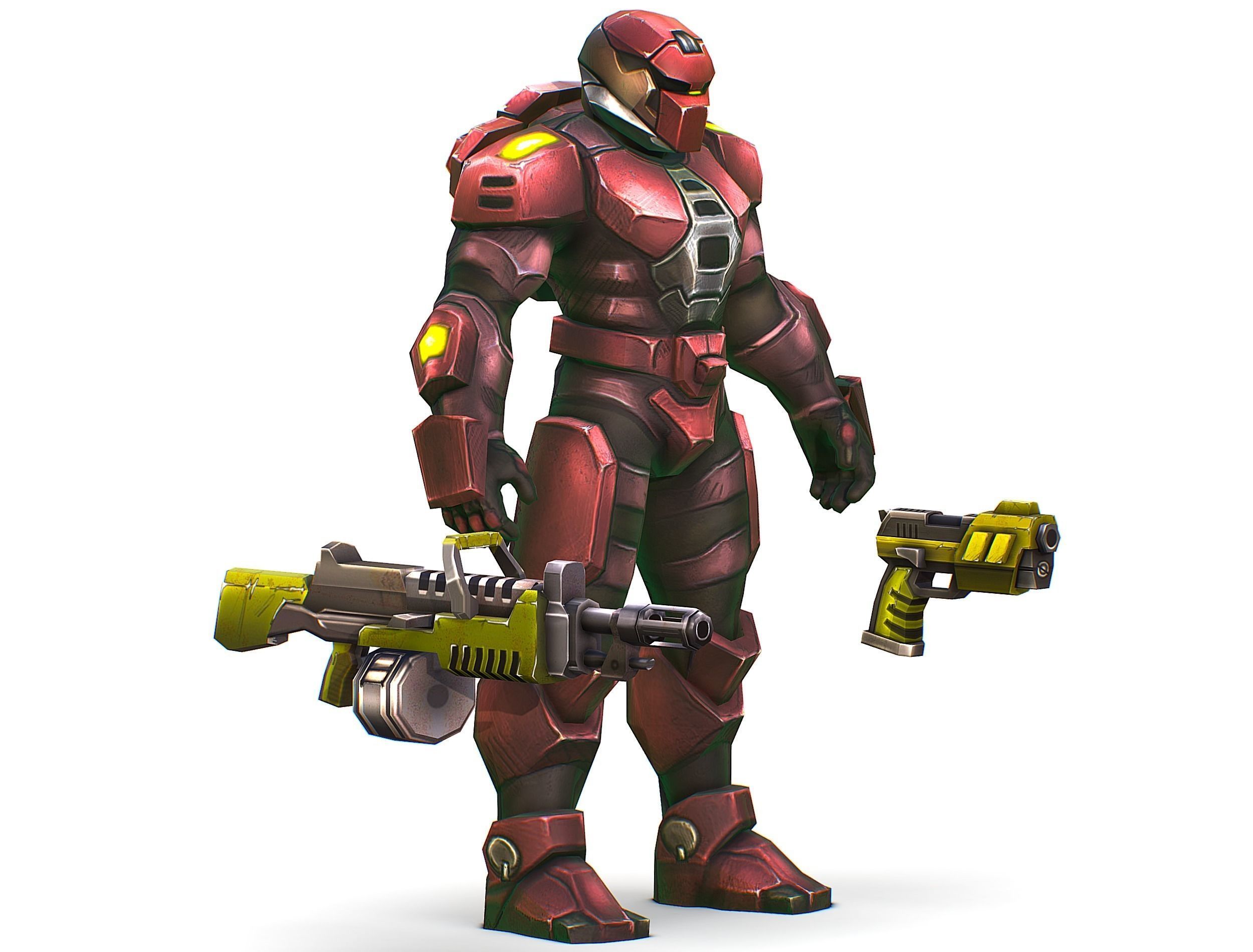 Male Cyborg Machine Gun Man with Automatic Rifle and Pistol Low-poly 3D model_2