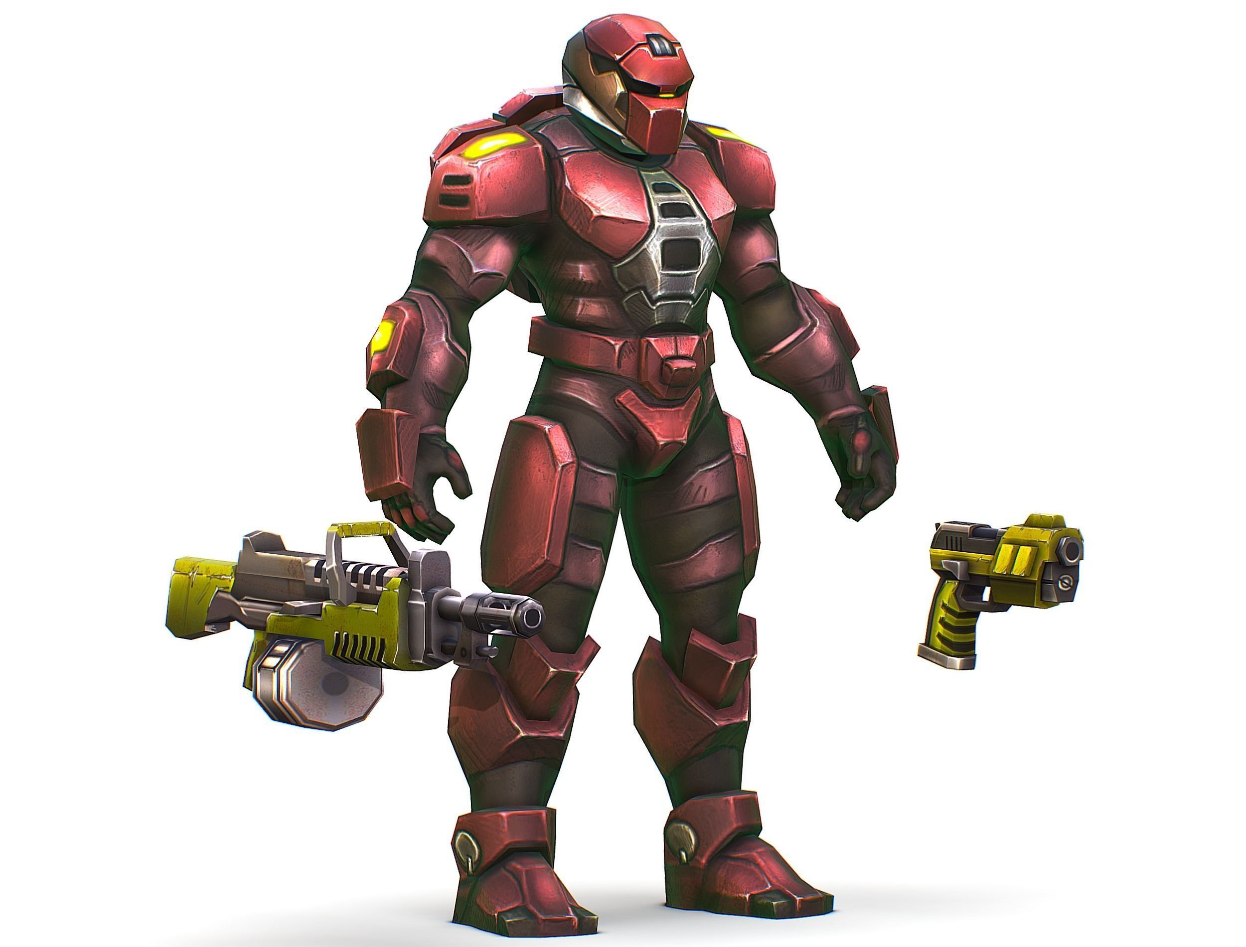 Male Cyborg Machine Gun Man with Automatic Rifle and Pistol Low-poly 3D model_1