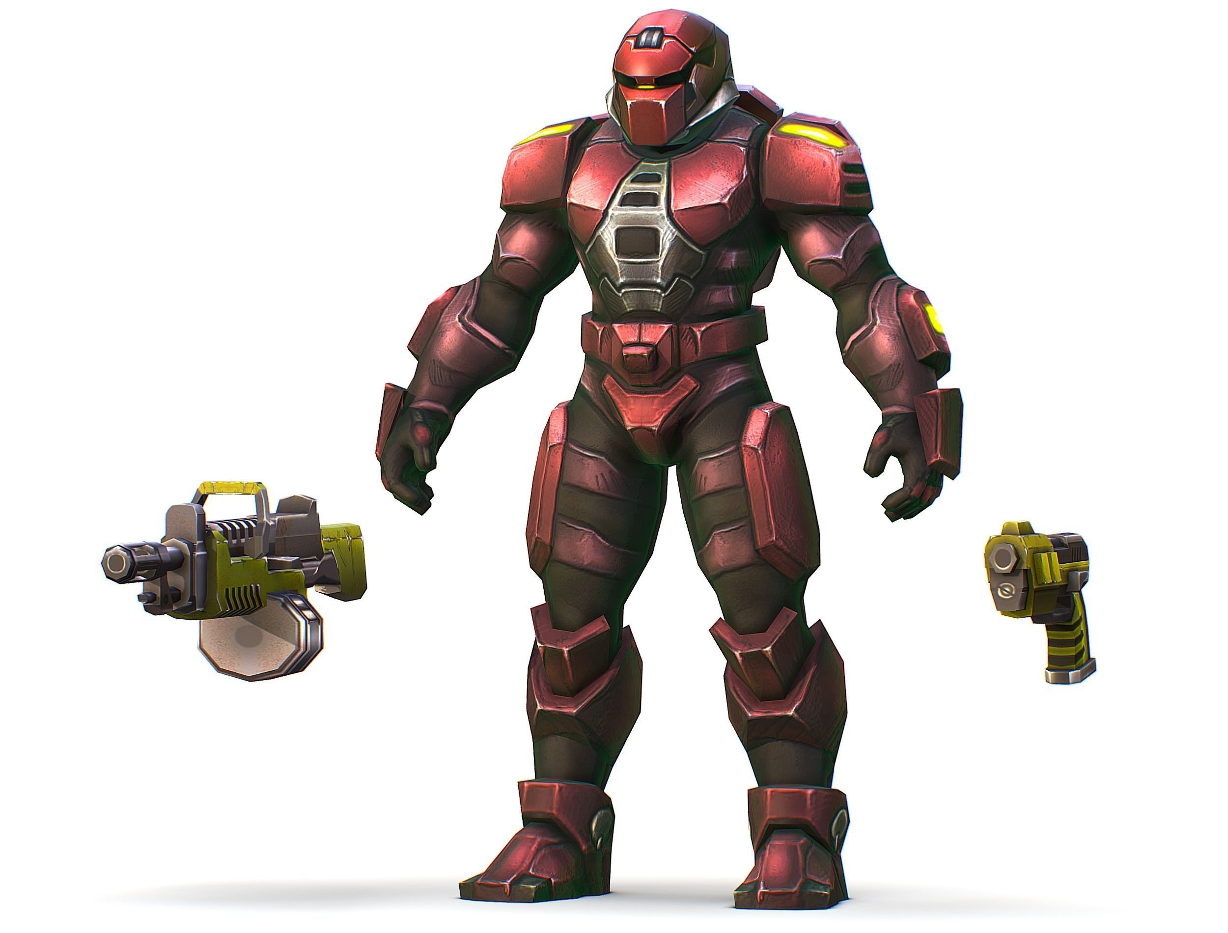 Male Cyborg Machine Gun Man with Automatic Rifle and Pistol Low-poly 3D model_23