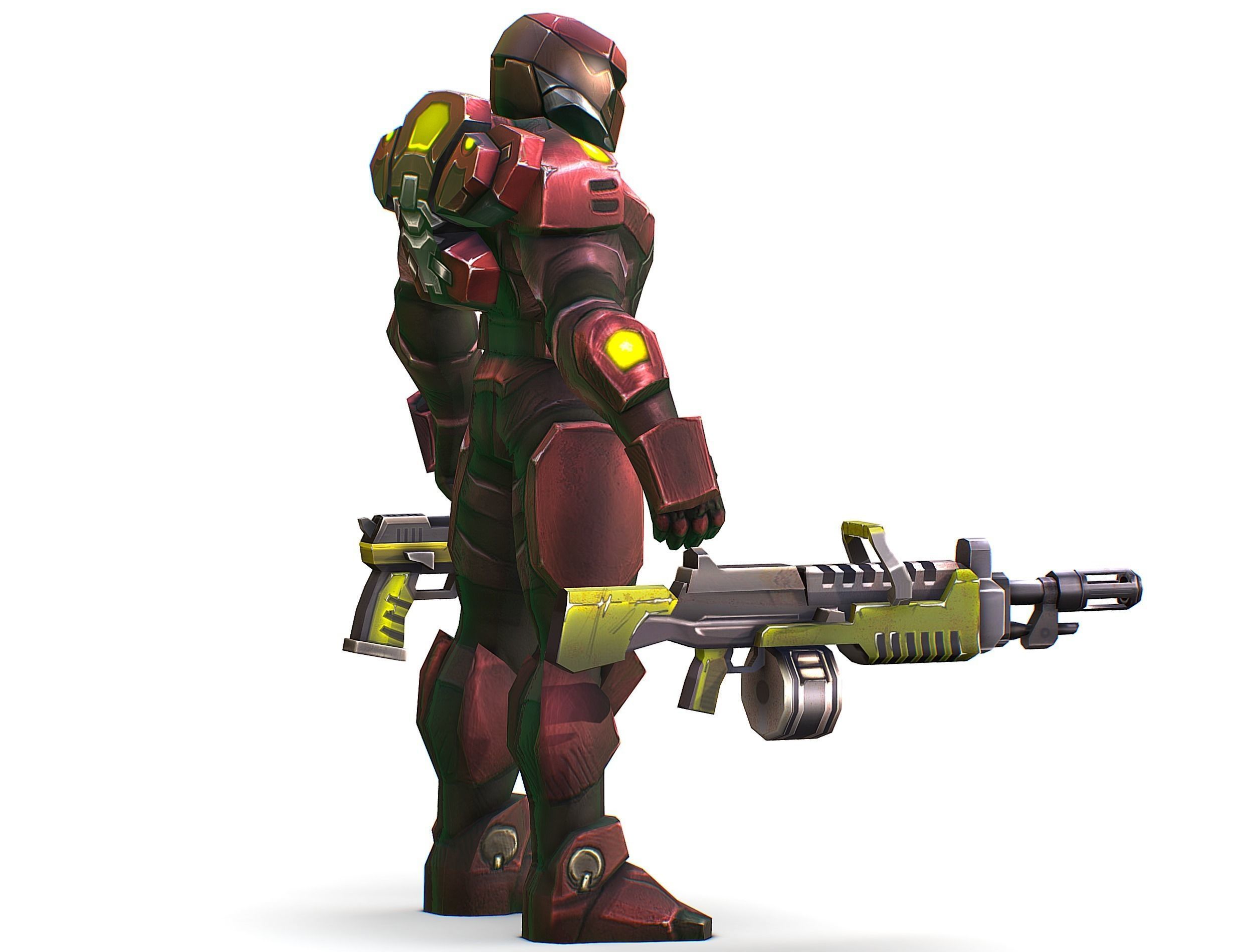 Male Cyborg Machine Gun Man with Automatic Rifle and Pistol Low-poly 3D model_8