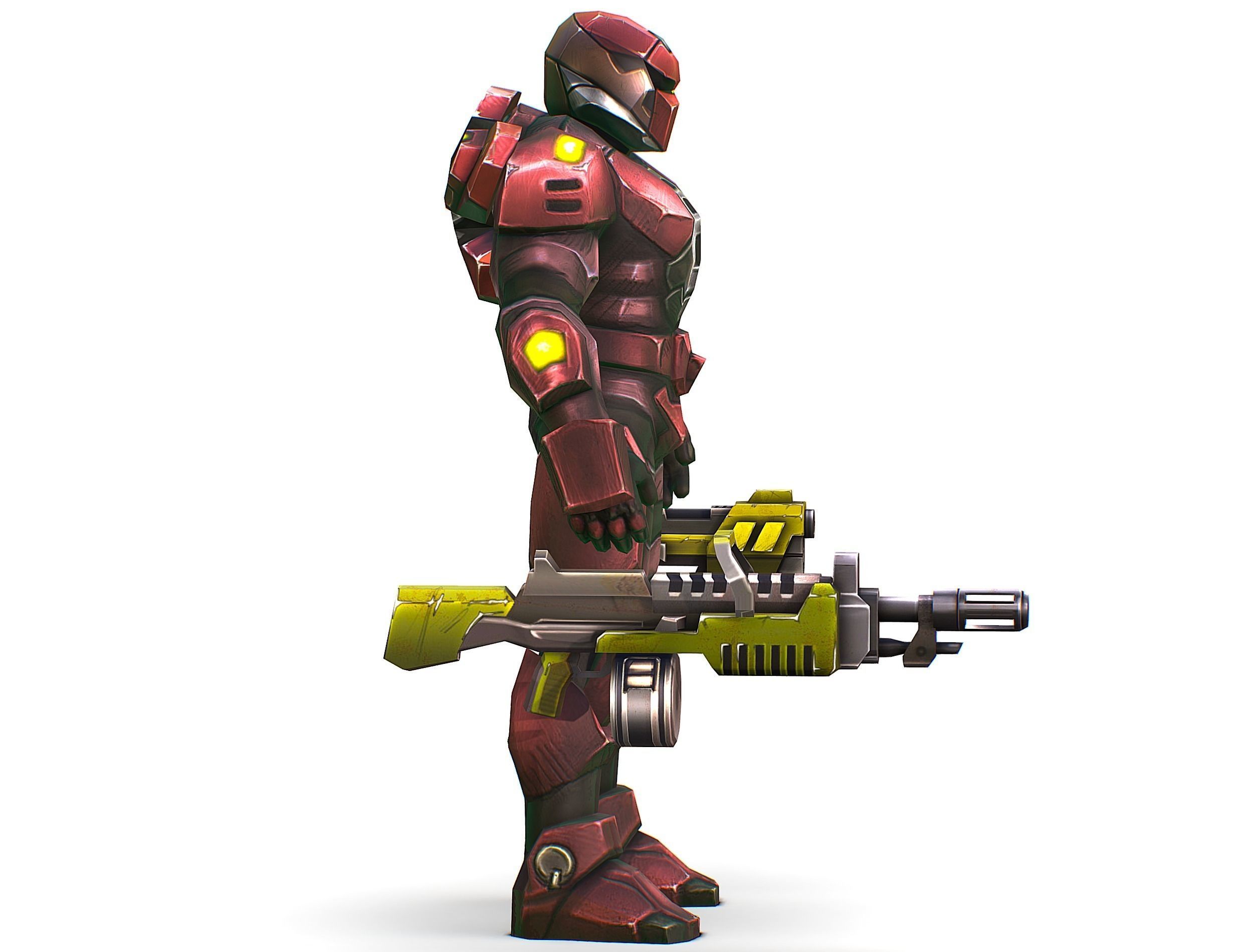 Male Cyborg Machine Gun Man with Automatic Rifle and Pistol Low-poly 3D model_6